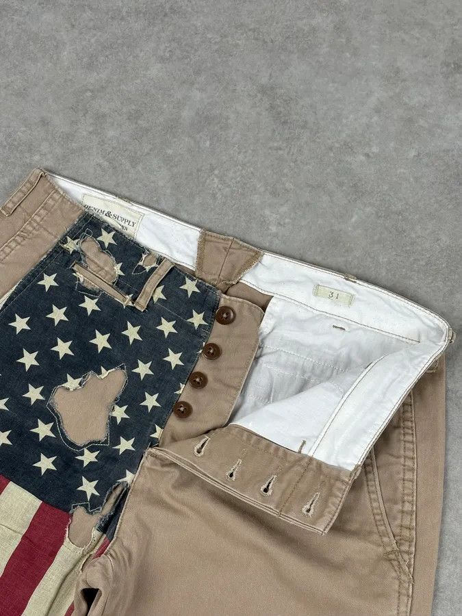 Polo Ralph Lauren 2010s Ralph Lauren Beige American Flag Distressed Shorts Size US 32 / EU 48 - 10 Thumbnail
