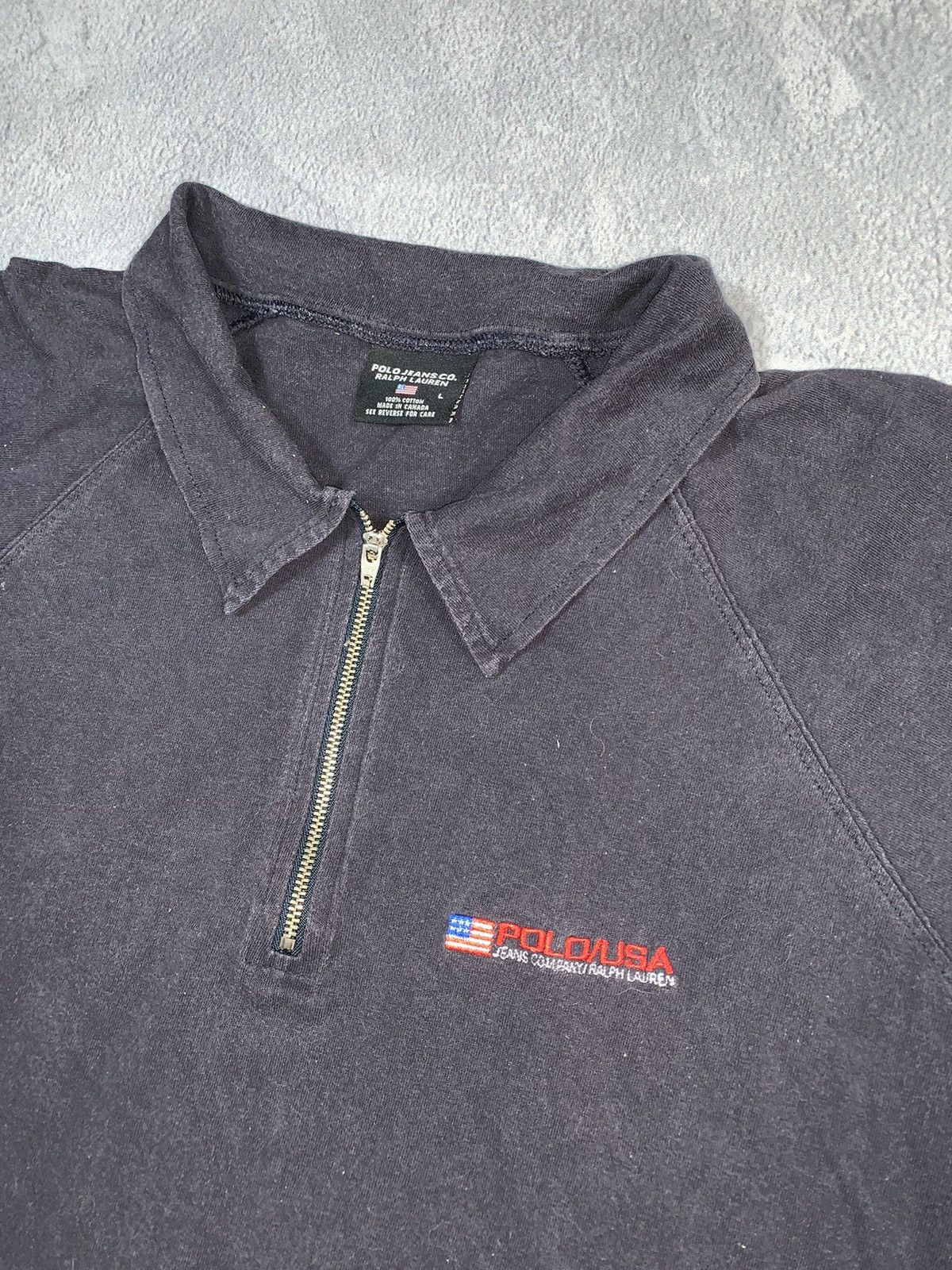 Polo Ralph Lauren × Vintage Vintage 90s Polo USA faded zip 1/4 polo tee streetwear sizeL Size US L / EU 52-54 / 3 - 4 Thumbnail