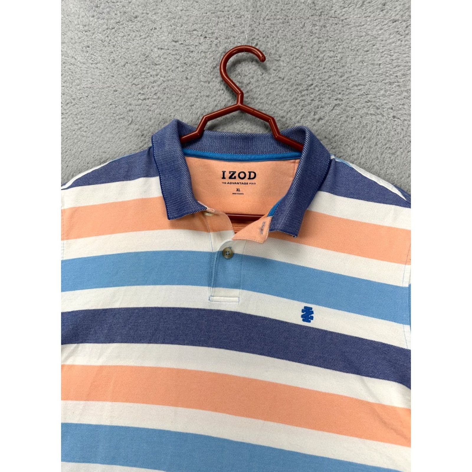 Izod Izod The Advantage Polo Shirt Mens XL Orange Blue Stripe Short Sleeve Golf Rugby Casual Outdoor Walking Comfort Size US XL / EU 56 / 4 - 4 Thumbnail