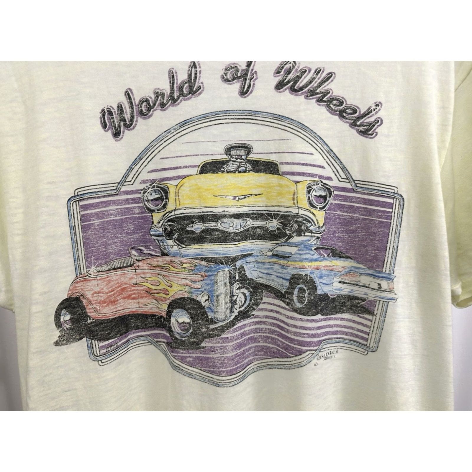 Hanes VTG 80s World Of Wheels Hot Rods Custom Cars Paper Thin Burnout Worn T-Shirt L Neon Yellow Mens Hanes Shirt Size US L / EU 52-54 / 3 - 4 Thumbnail