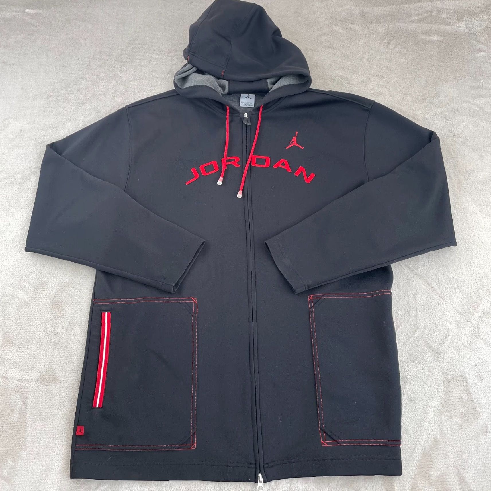 Jordan Brand VINTAGE Nike Air Jordan Jacket Men 2XL Black Full Zip Hooded SpellOut Logo Long Sleeve Size US XXL / EU 58 / 5 - 3 Thumbnail