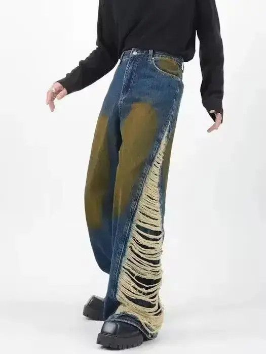 Japanese Brand Ripped Stacked Baggy Jeans Size US 30 / EU 46 - 2 Thumbnail