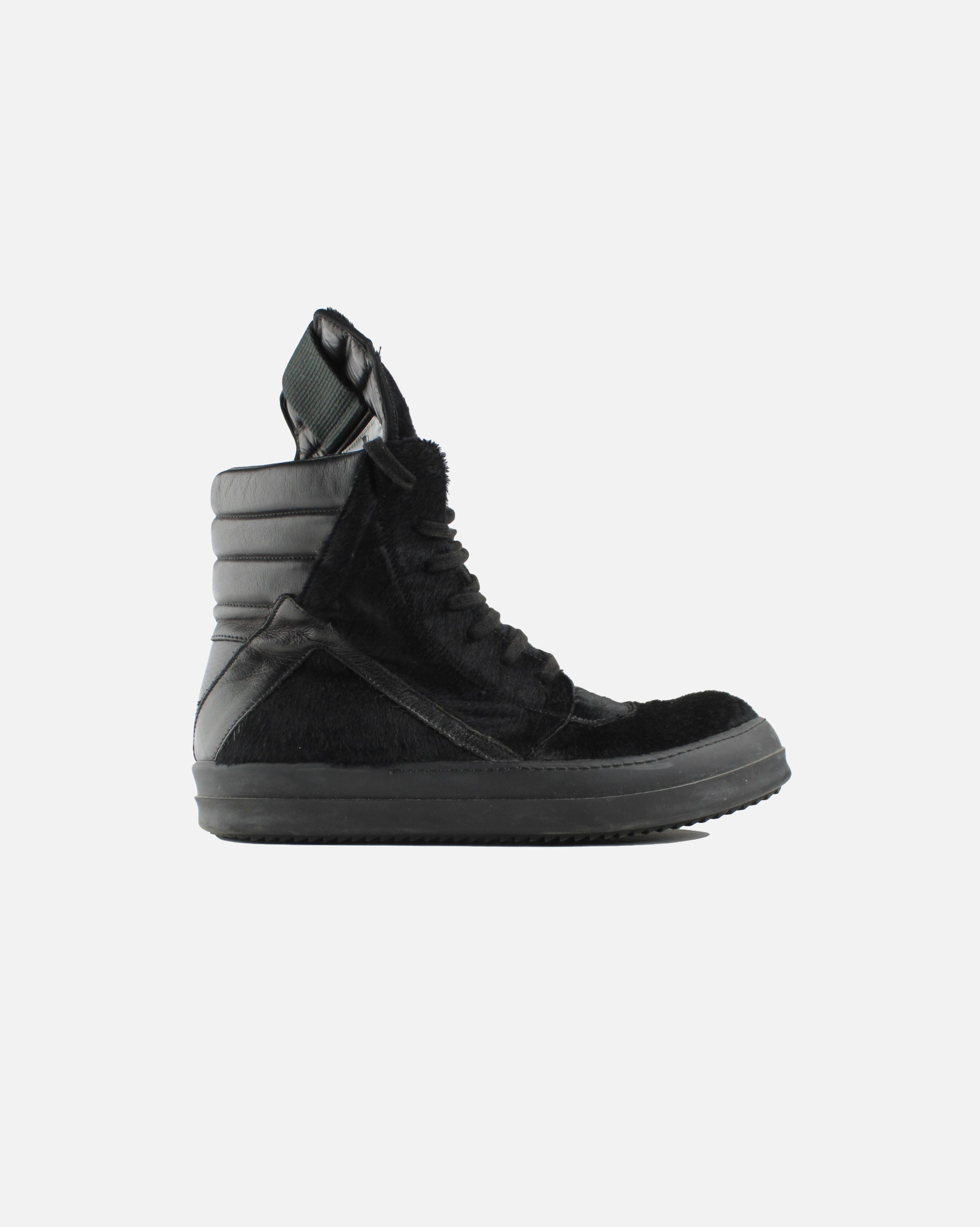 image of Rick Owens Black Ponyhair Geobaskets Shoes, Men's (Size 8)