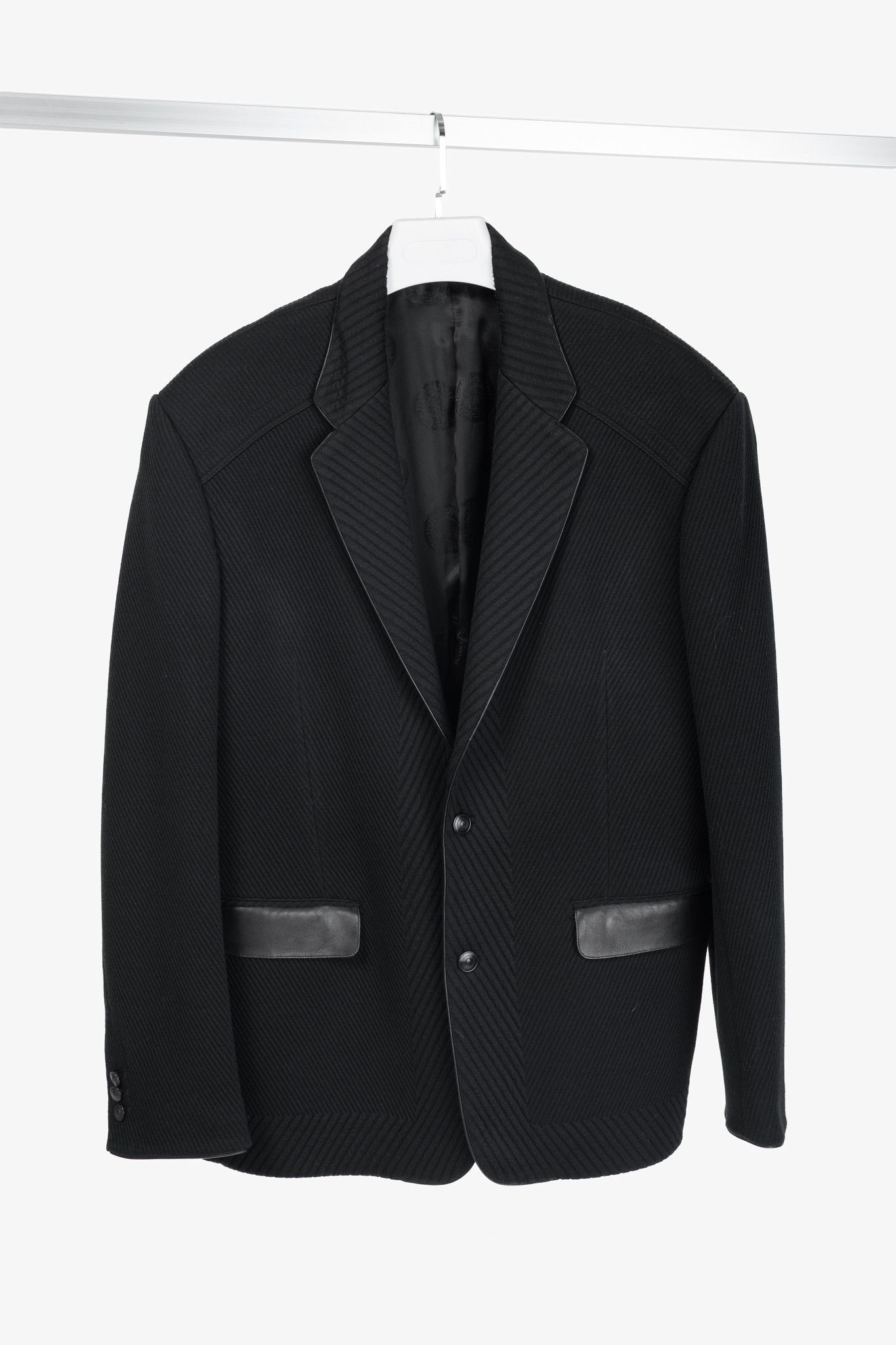 Versace Versace Black Textured Cotton Chevron Blazer Size 46R - 1 Thumbnail