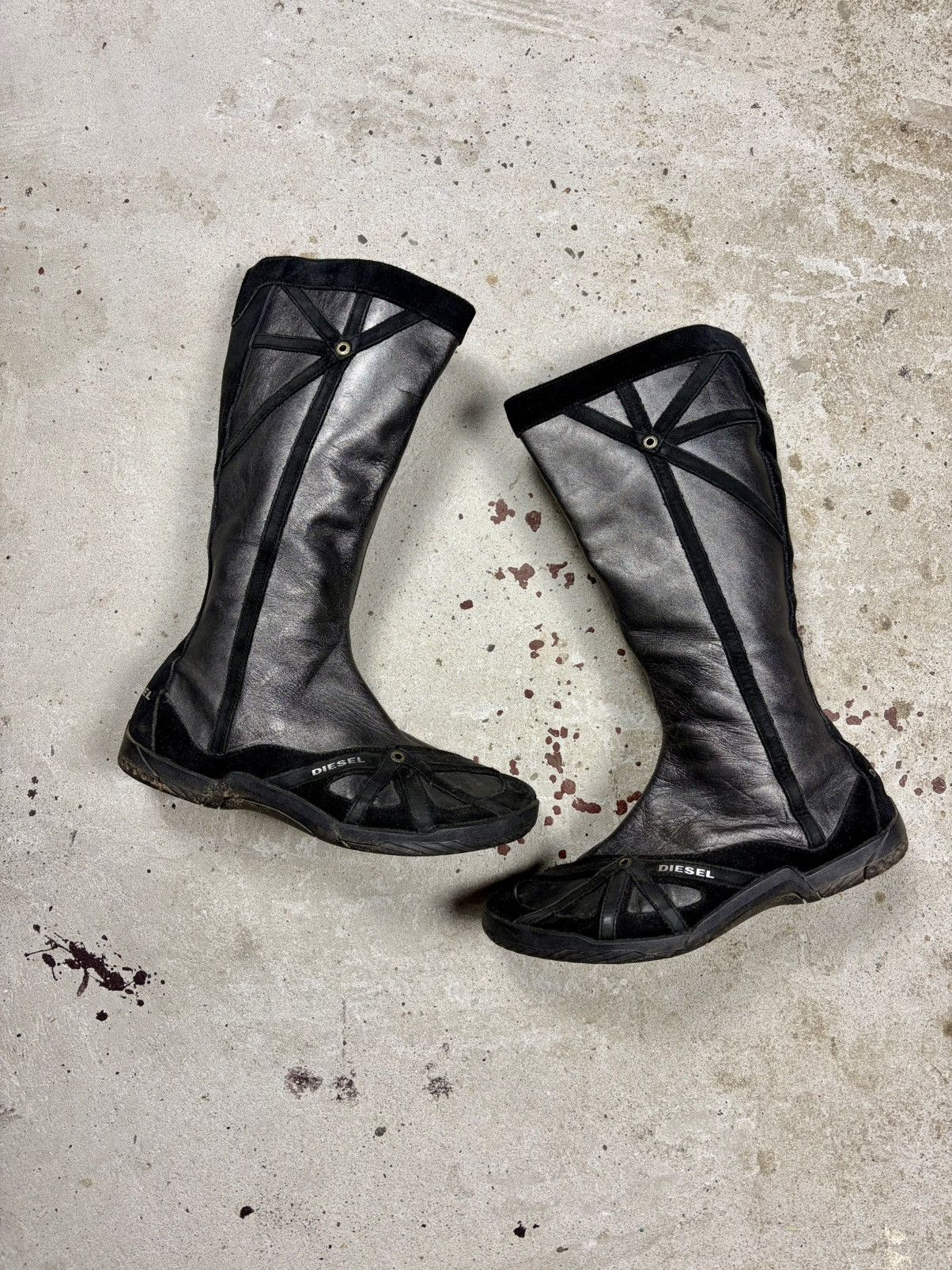 Vintage 2000s Diesel Black Cow Leather Archive Moto Boots