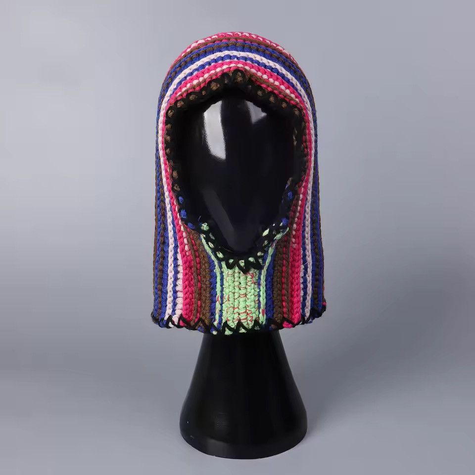 Handmade Colorful Dopamine Crochet Striped Woolen Balaclava Cap Size ONE SIZE - 1 Thumbnail
