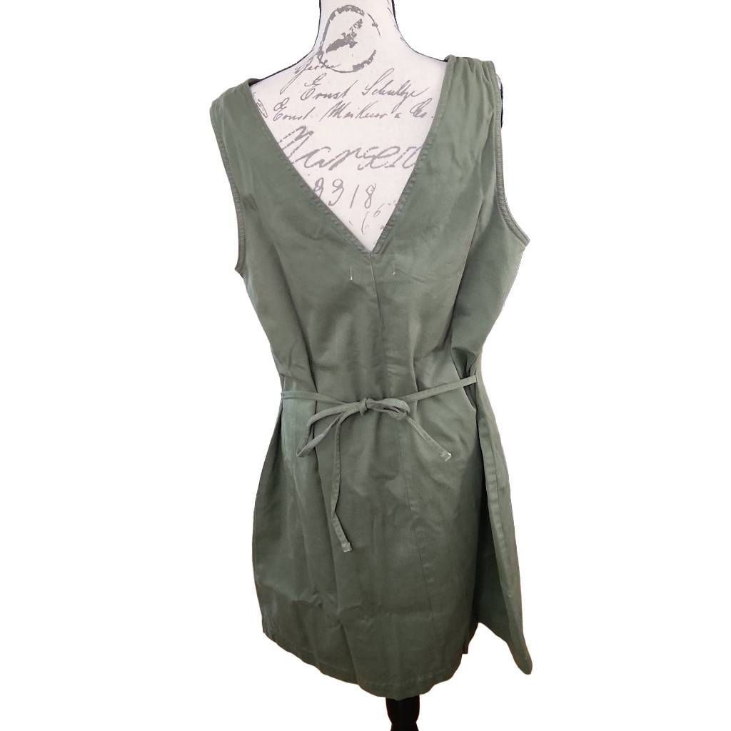 Warpweft Company Warp + Weft Ladies Size 1X Moss Green Canvas HTO East Hampton Button Front Dress Size XL / US 12-14 / IT 48-50 - 2 Thumbnail