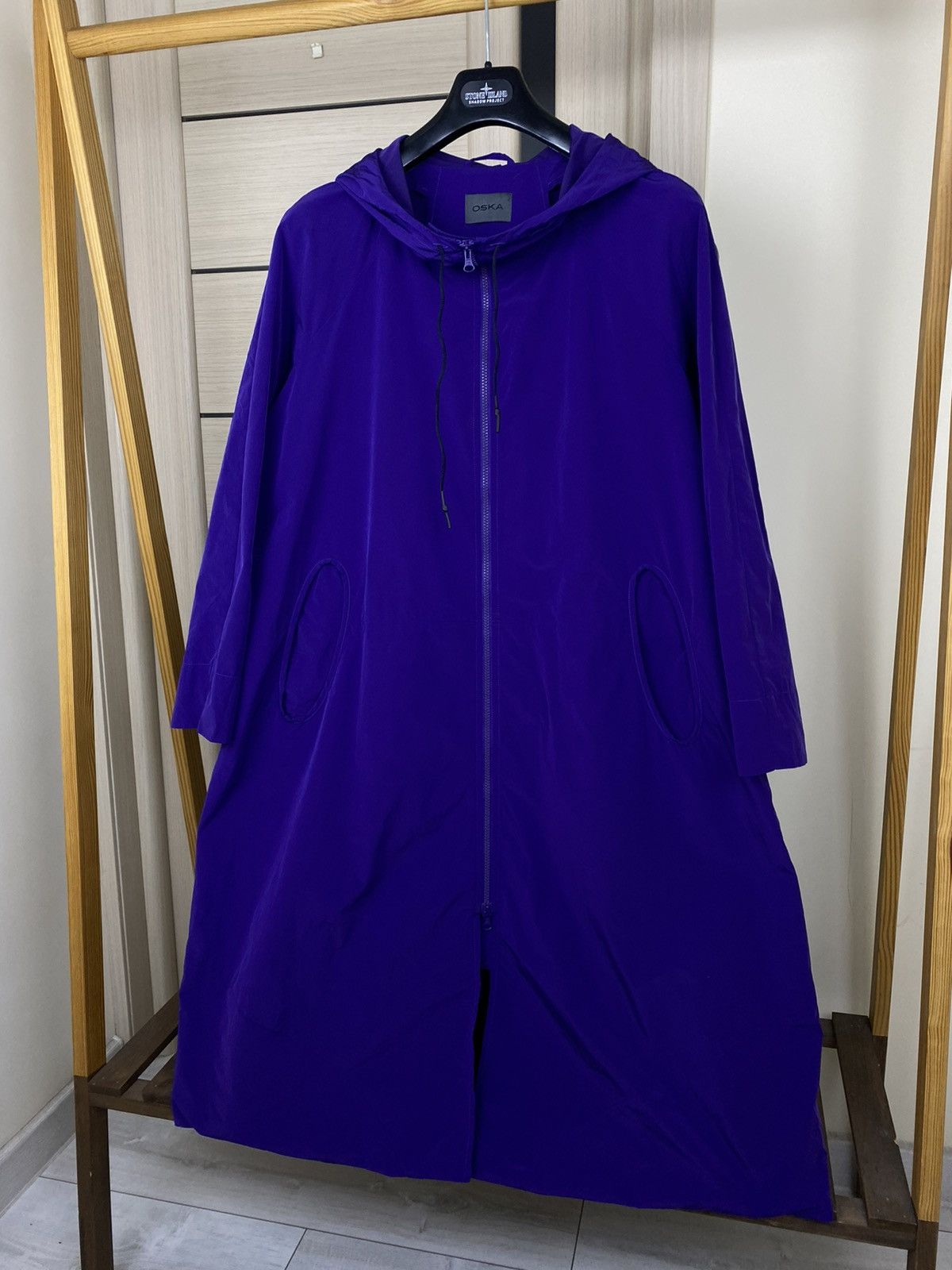 OSKA Oska Minimalist Vibrant Purple Long Coat Hooded Zip Front Size S / US 4 / IT 40 - 2 Thumbnail