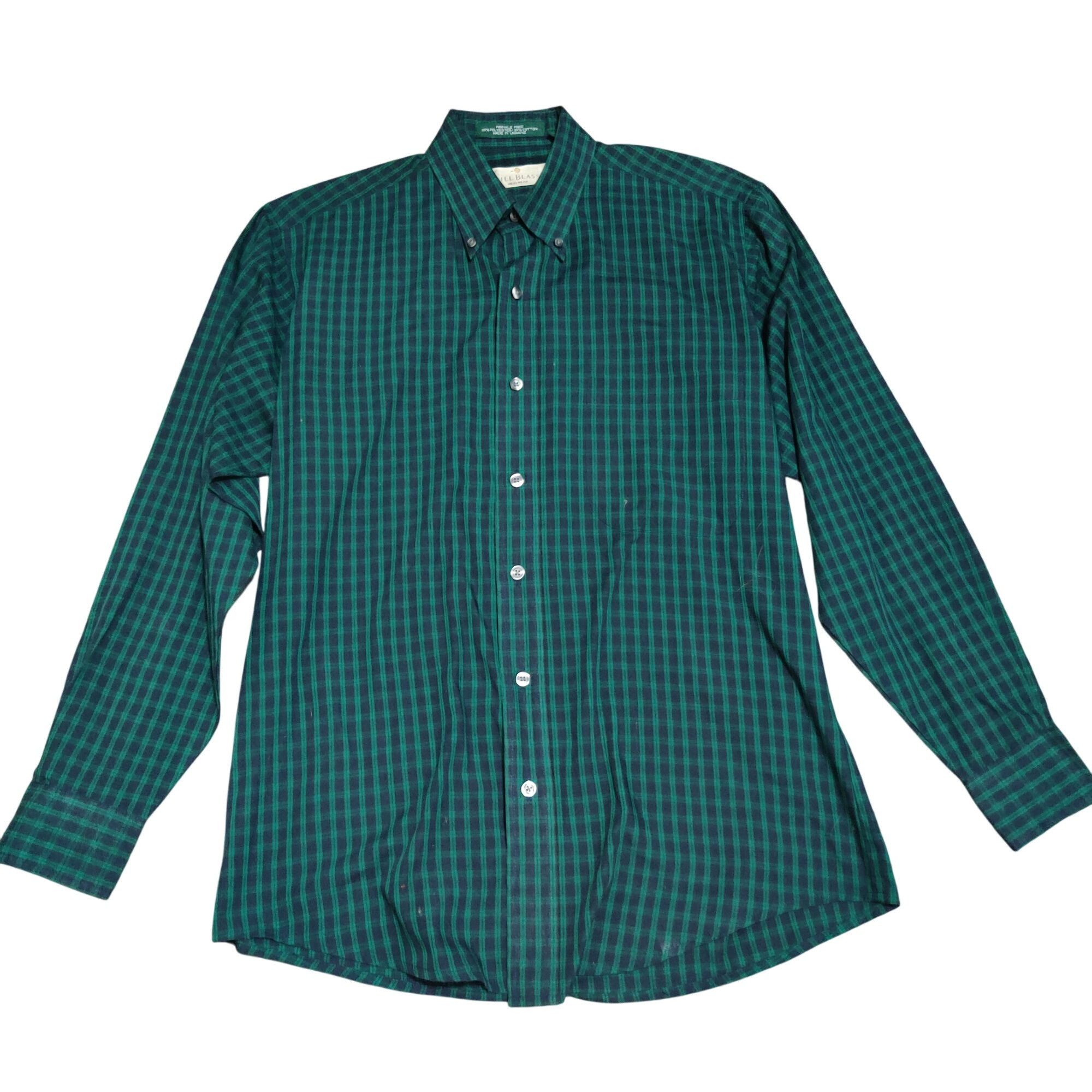 Bill Blass Bill Blass M Button Down Shirt Green Navy Plaid Long Sleeve Size US M / EU 48-50 / 2 - 1 Thumbnail