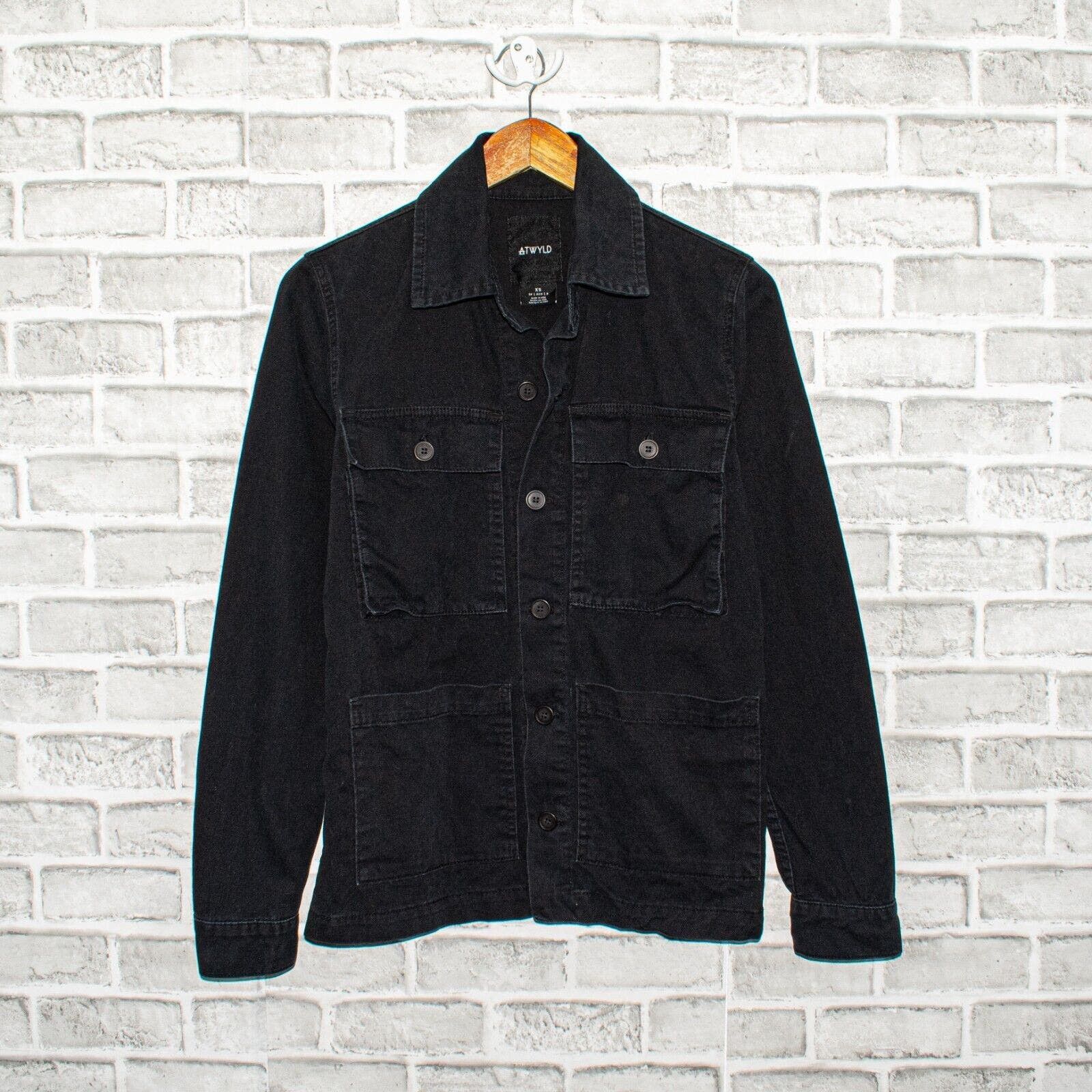 image of Designer Atwyld Men's Black Denim Utility Shirt 4 Pocket Made In Usa (Size XS)