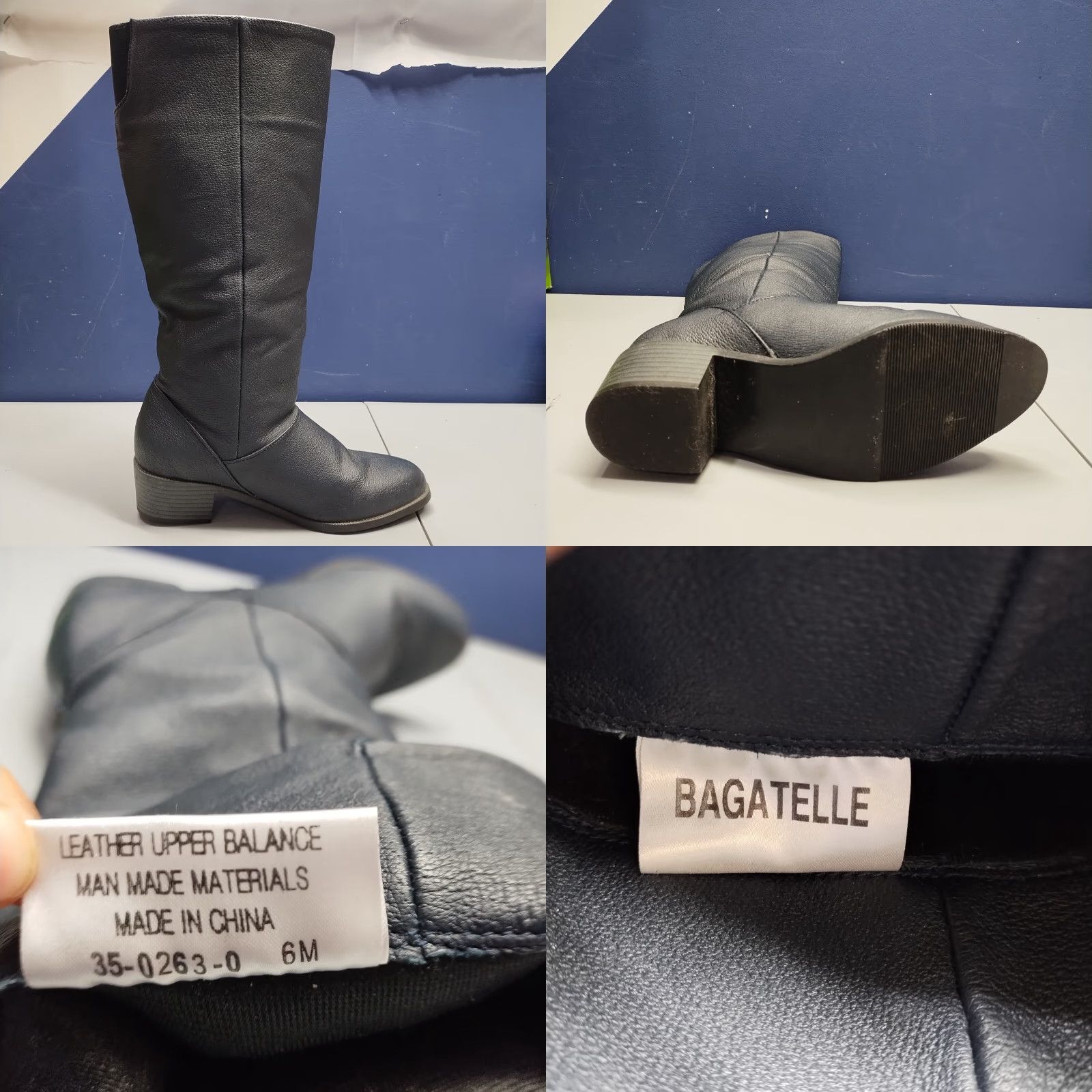 Vintage Bagatelle Navy Leather Knee High Boots Womens US 6M Almond Toe Rubber Sole Block Heel Formal Workwear Size ONE SIZE - 8 Thumbnail