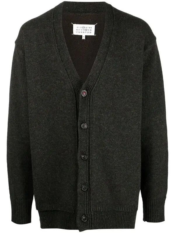 Maison Margiela o1loc1c1125 V-neck Elbow Patch Cardigan in Dark Grey Size US L / EU 52-54 / 3 - 1 Thumbnail