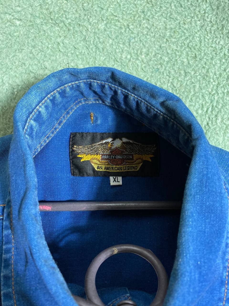 Harley Davidson × Vintage Vintage Y2K Harley Davidson Denim Skull Mechanic Shirt Size US XL / EU 56 / 4 - 20 Thumbnail