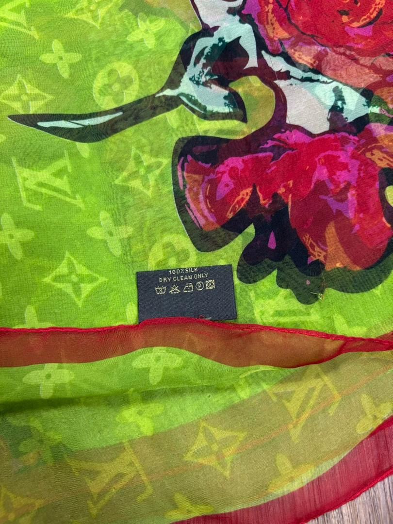 Louis Vuitton 2009 Stephen Sprouse Graffiti Rose Silk Scarf Monogram Logo Size ONE SIZE - 5 Thumbnail