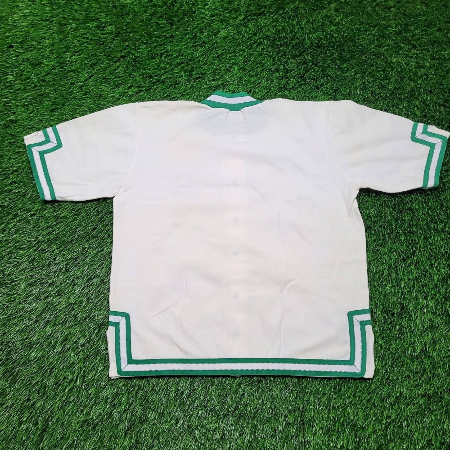Champion VINTAGE Champion Basketball Warm-Up Jacket Shirt Mens Medium Nylon Short Sleeve Cropped Snap Green White 80s 70s Boxy Ringer Style Tennis Size US 31 - 4 Thumbnail
