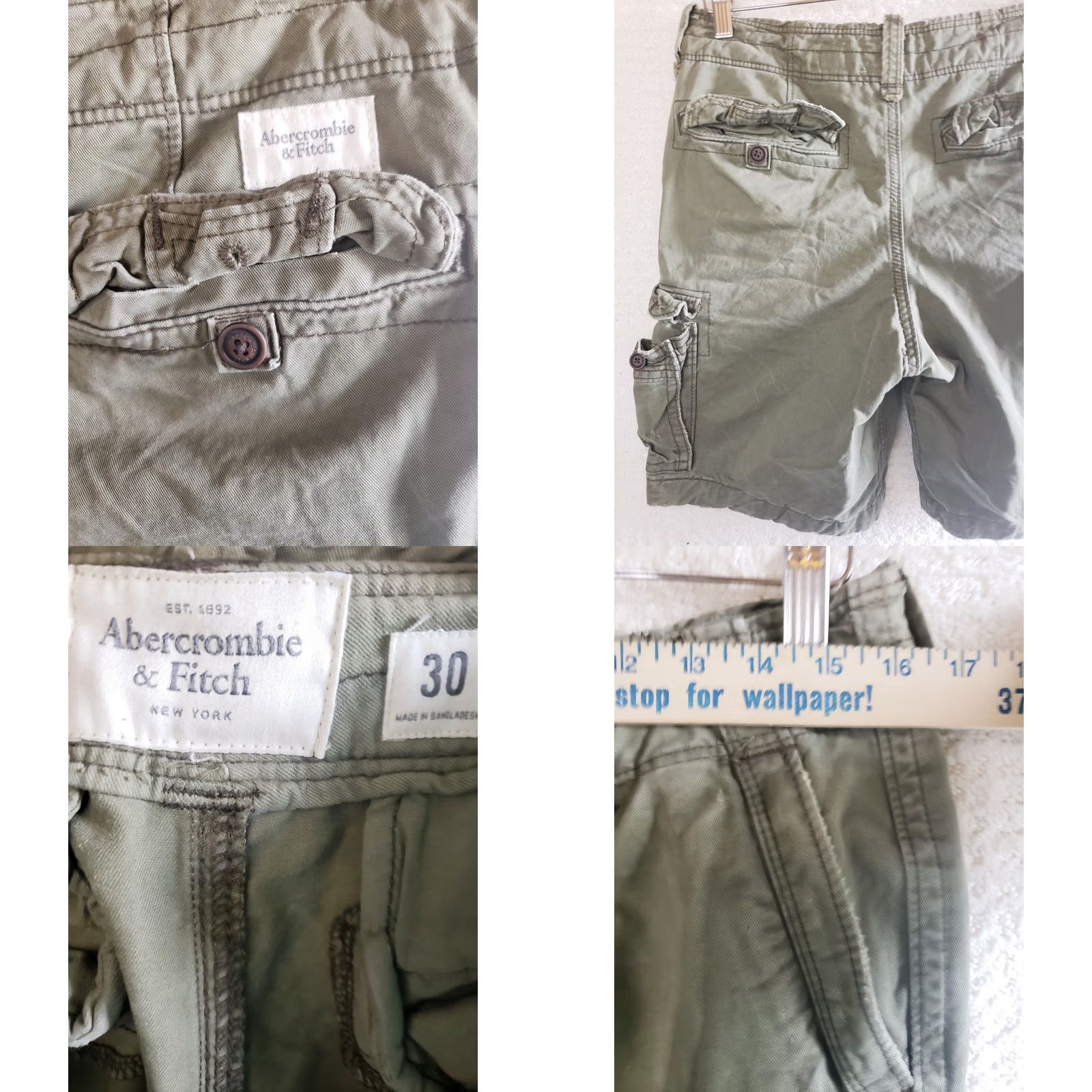 Abercrombie & Fitch Abercrombie & Fitch Mens Cargo Shorts Sz 30 Olive Green Heavyweight Cotton Cargo Pocket Button Closure Size US 30 / EU 46 - 8 Thumbnail