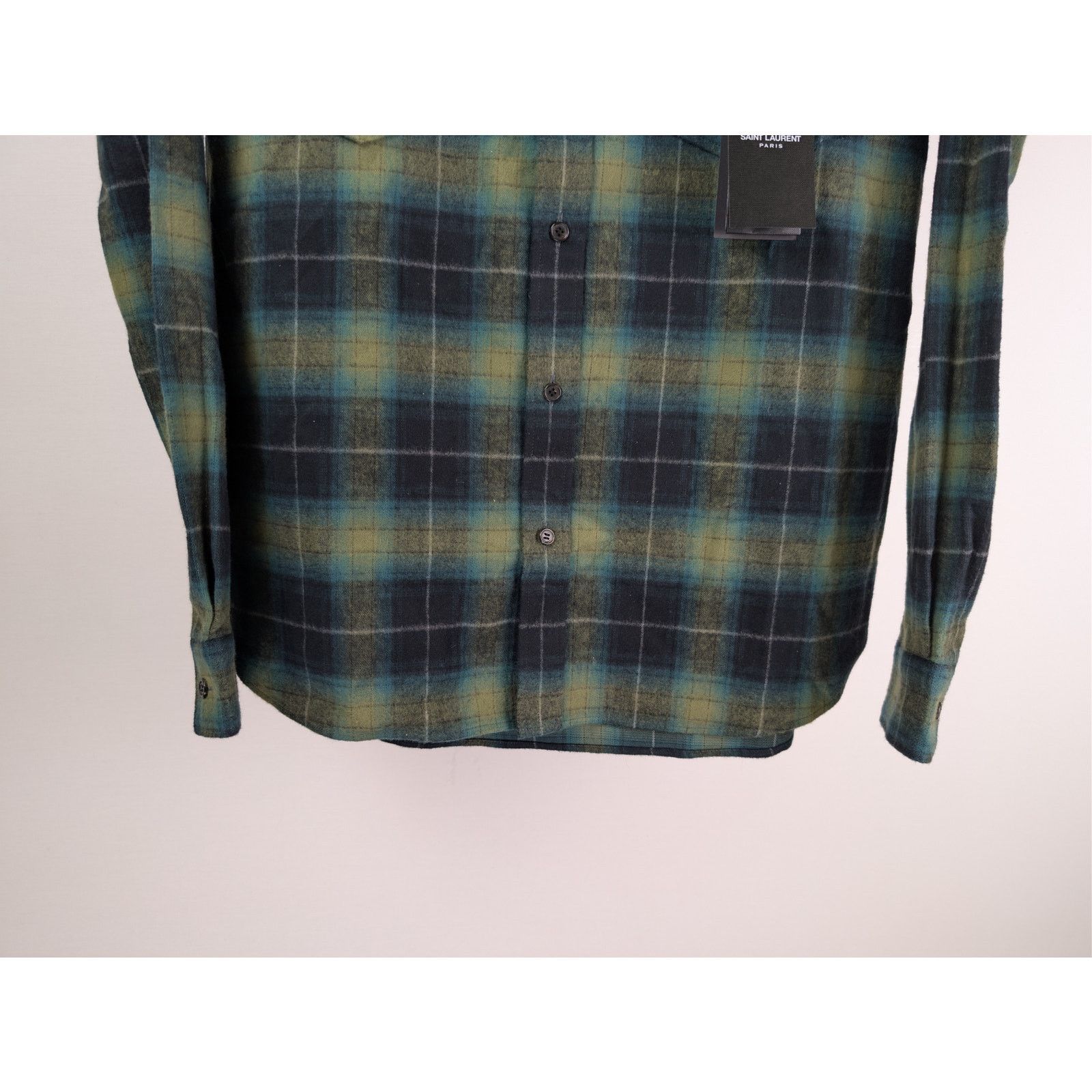 Saint Laurent Paris o1rshd1 Check Print Checked Cotton-Flannel Shirt Black/Green Size US L / EU 52-54 / 3 - 4 Thumbnail