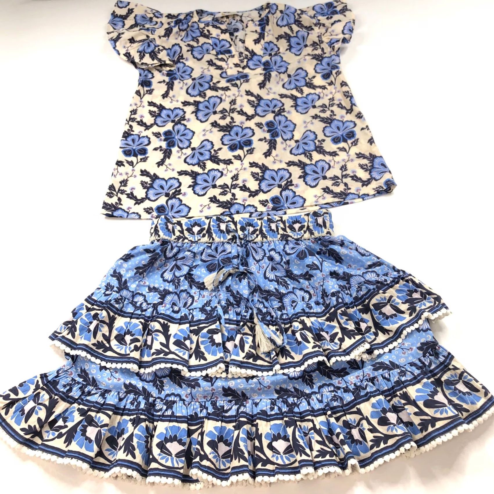 Vintage Indu XS Cotton Womens Pullover Top Blouse All Over Print 2 Pc Set Blue Size XS / US 0-2 / IT 36-38 - 2 Thumbnail