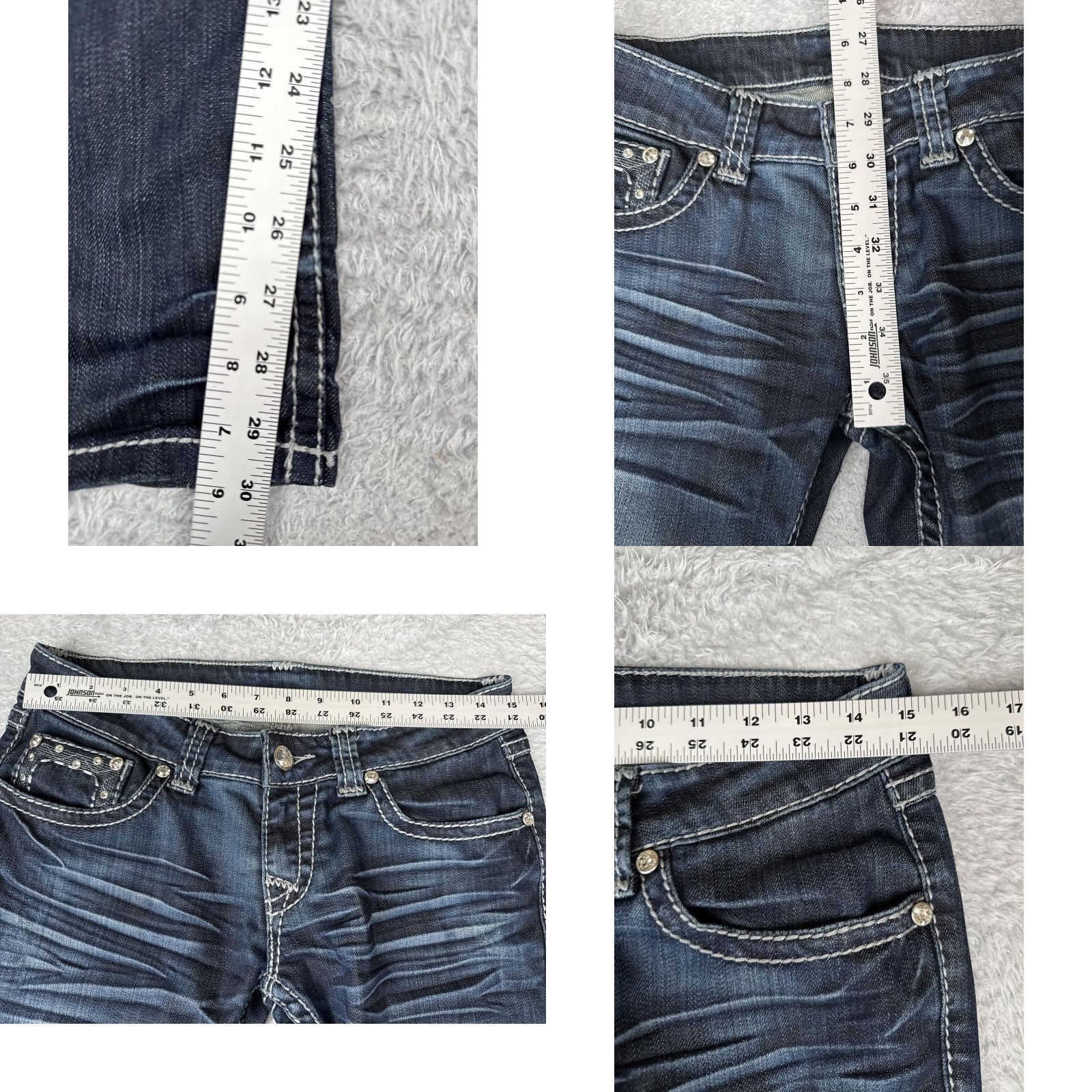 Denime Women Embellished Jeans Blue 28x30 Low Rise Bootcut Rhinestone Flap Pocket Denim Size 28" / US 6 / IT 42 - 8 Thumbnail