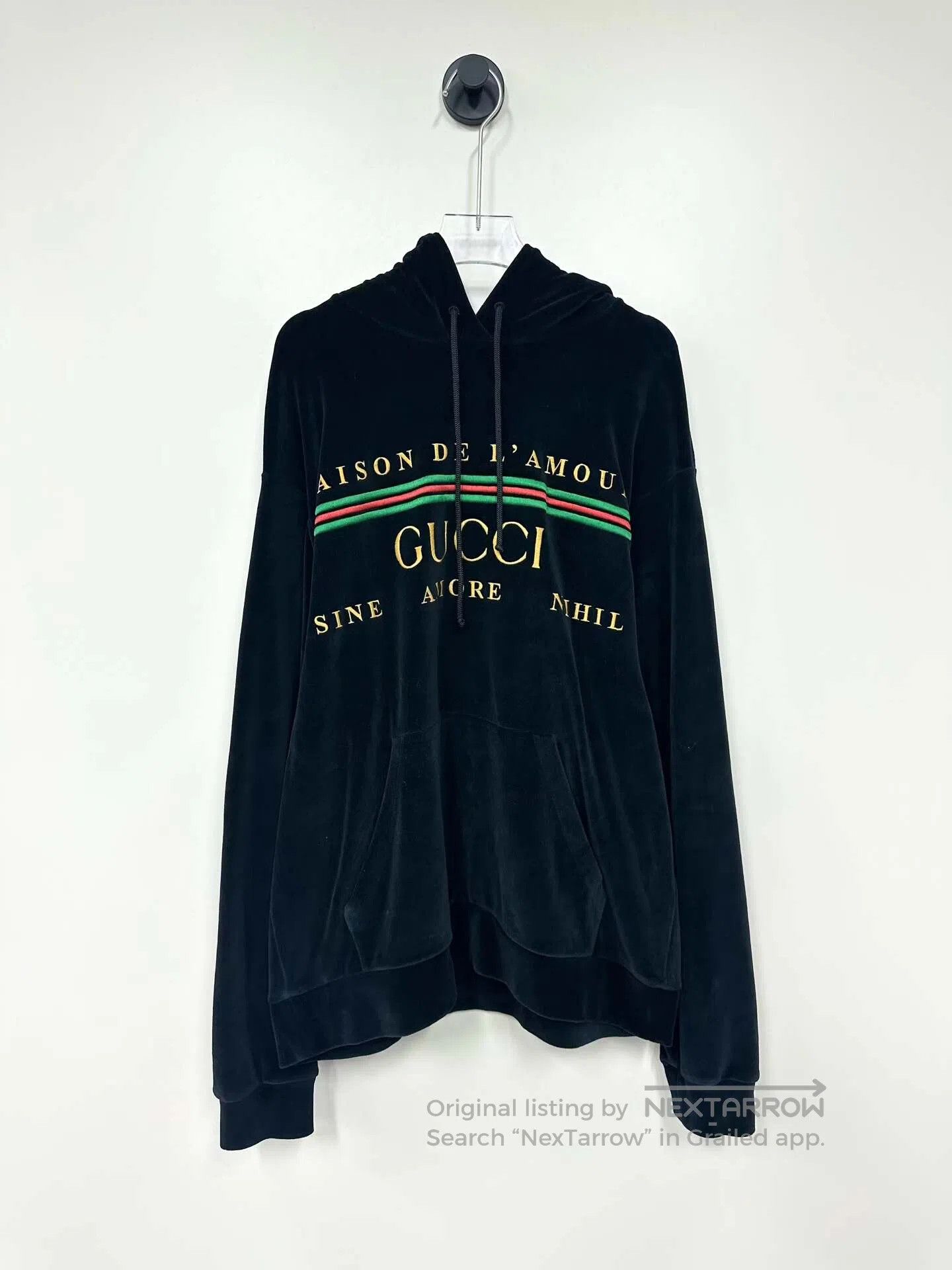 Gucci Guicci Black Velvet Embroidered Logo Hooded Sweatshirt| Size US S / EU 44-46 / 1 - 1 Thumbnail