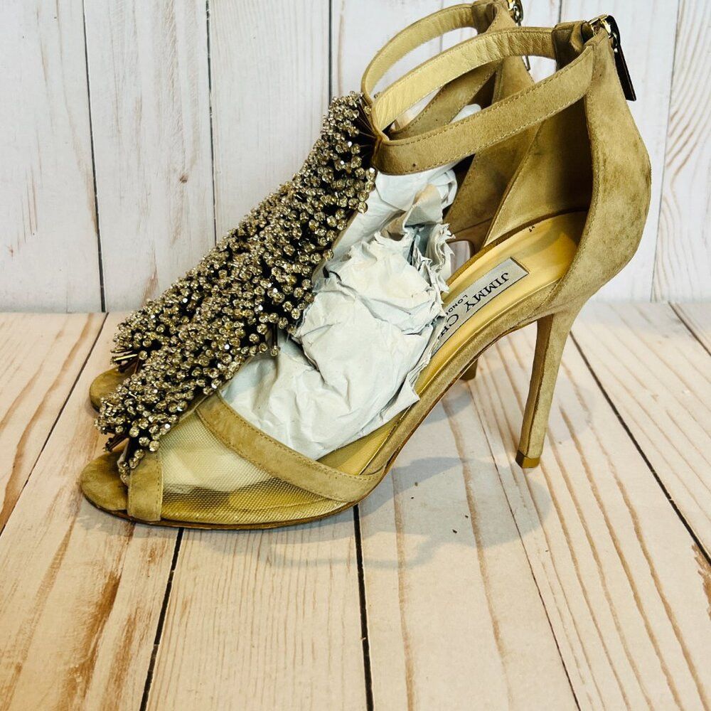 Jimmy Choo Jimmy Choo Feline Beaded T-Strap Suede & Mesh Heels Wedding Size US 7.5 / IT 37.5 - 8 Thumbnail