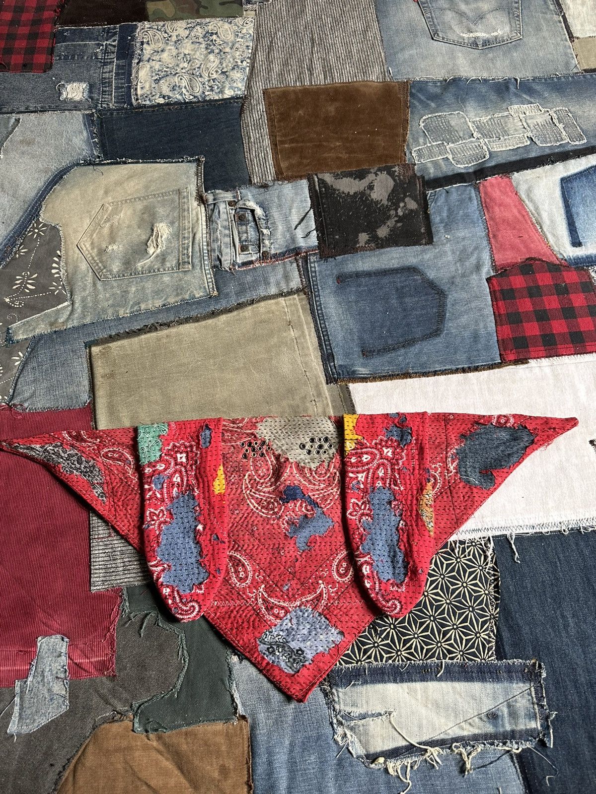 Handmade Custom Made Distressed Boro Paisley Masked Bandana Size ONE SIZE - 8 Thumbnail