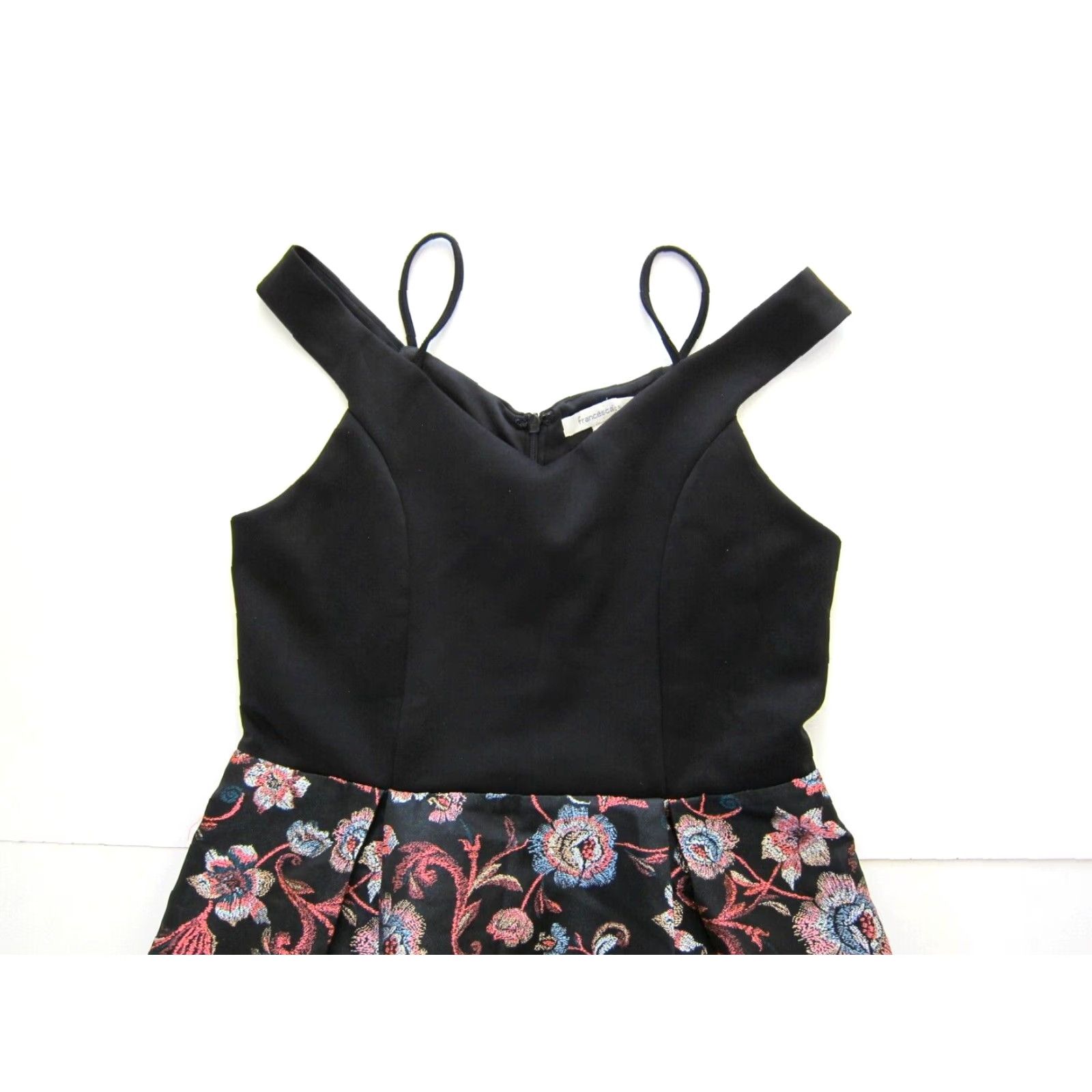 Vintage Francesca's Fit & Flare Dress L - Floral Pink Black Metallic Silver Pockets, V-Neck, Sleeveless, Knee Length, Back Zip, Woman, Coat Size L / US 10 / IT 46 - 3 Thumbnail