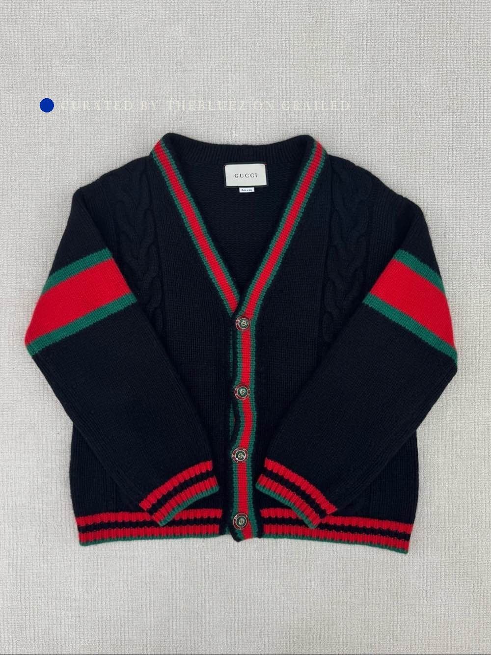 Gucci Striped Black Wool V-Neck Cardigan Size US M / EU 48-50 / 2 - 1 Thumbnail