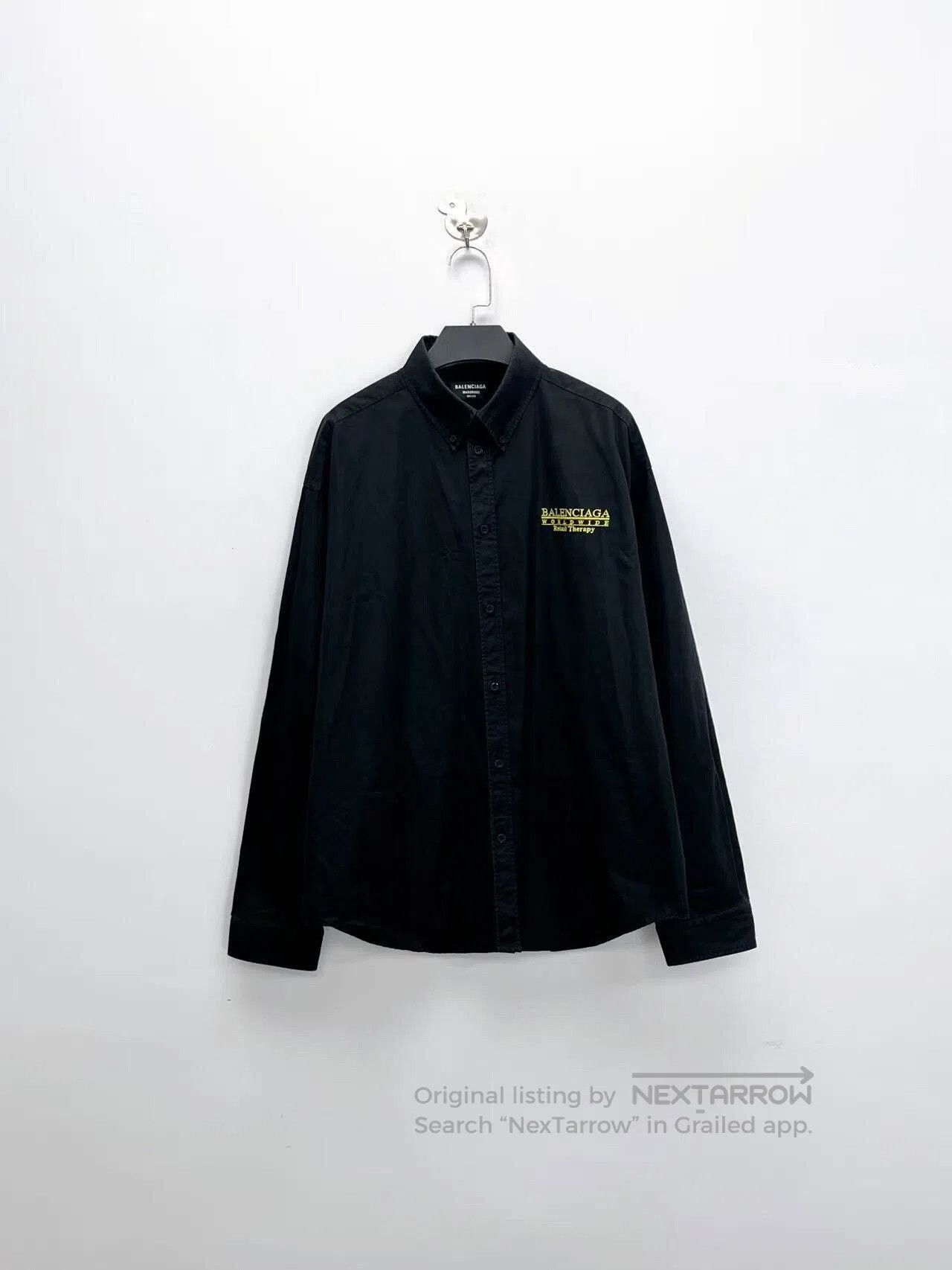 balenciaga black and yellow logo shirt jacket.