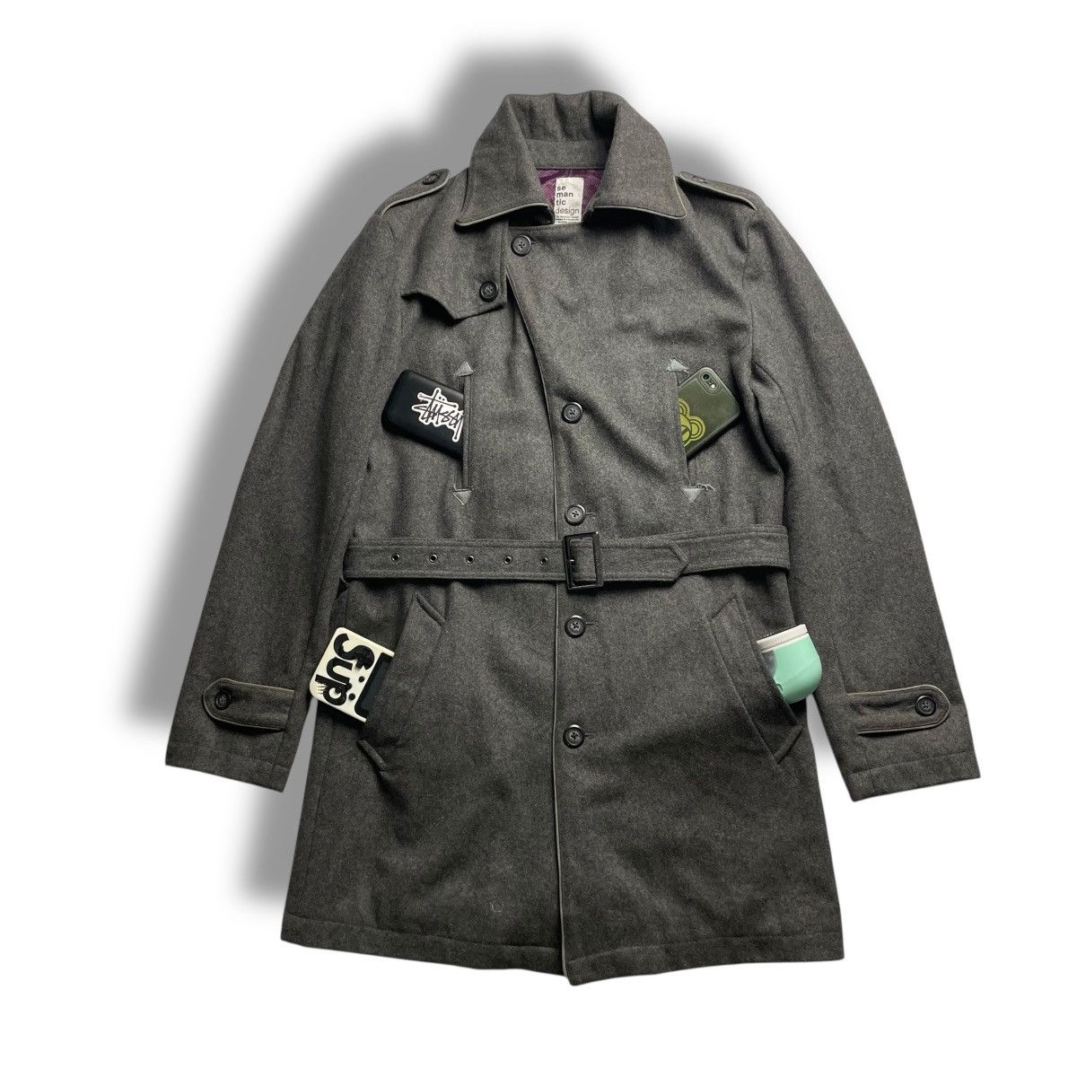 If Six Was Nine 🇯🇵 SEMANTIC DESIGN PUNK AVANT GARDE BELTED WOOL TRENCH COAT Size US L / EU 52-54 / 3 - 1 Thumbnail