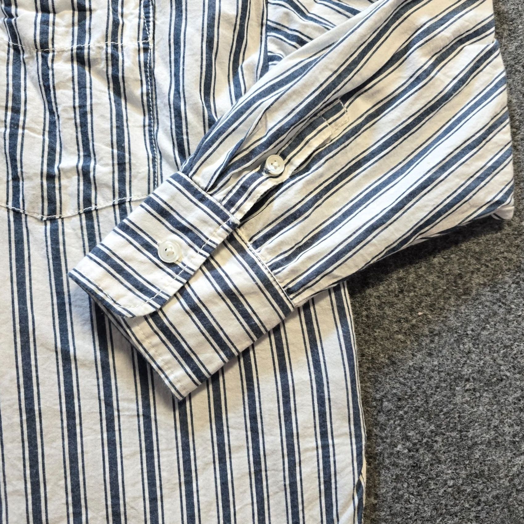Maeve Top Womens Medium White Blue Striped Long Sleeve Tunic  Maeve Womens Medium White Blue Striped Long Sleeve Tunic Button Up Capsule Top