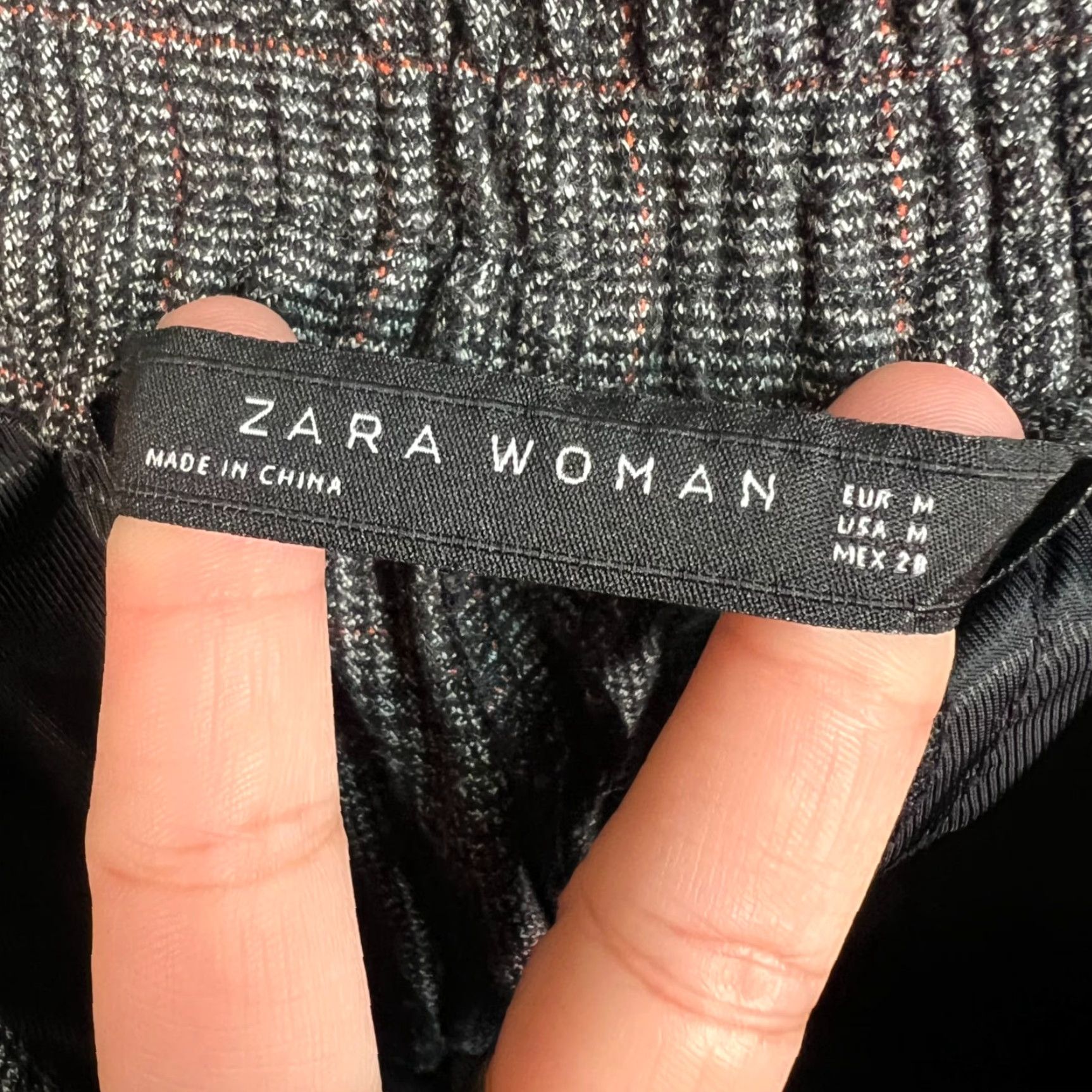 Zara Zara Womens Pants Plaid Dark Gray Trousers Elastic Waistband High Rise M Size 32" / US 10 / IT 46 - 3 Thumbnail