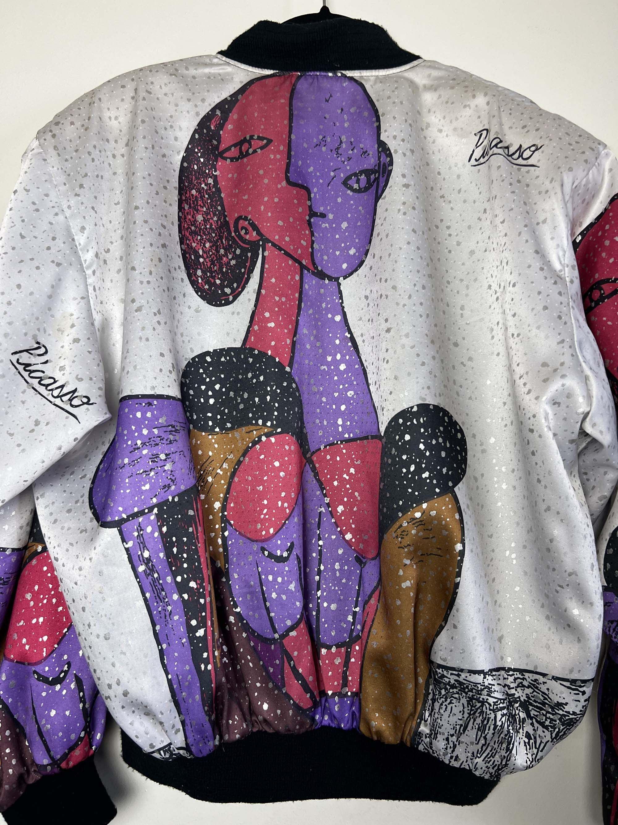 Vintage Vintage 1990's White Picasso Pop Art Silky Bomber Jacket Size US M / EU 48-50 / 2 - 8 Thumbnail