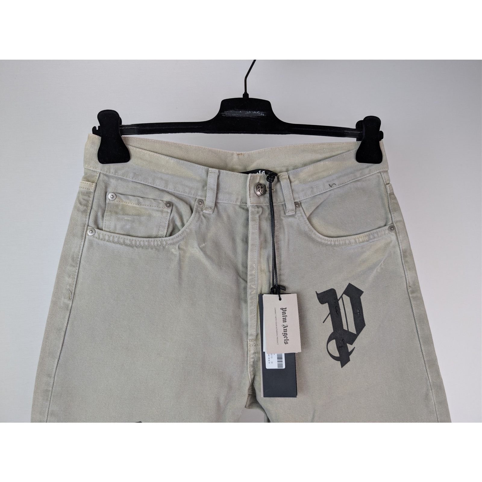 Palm Angels o1rshd1 Bull Logo Patch 5 Pockets Denim Pants in Light Beige Size US 29 - 3 Thumbnail