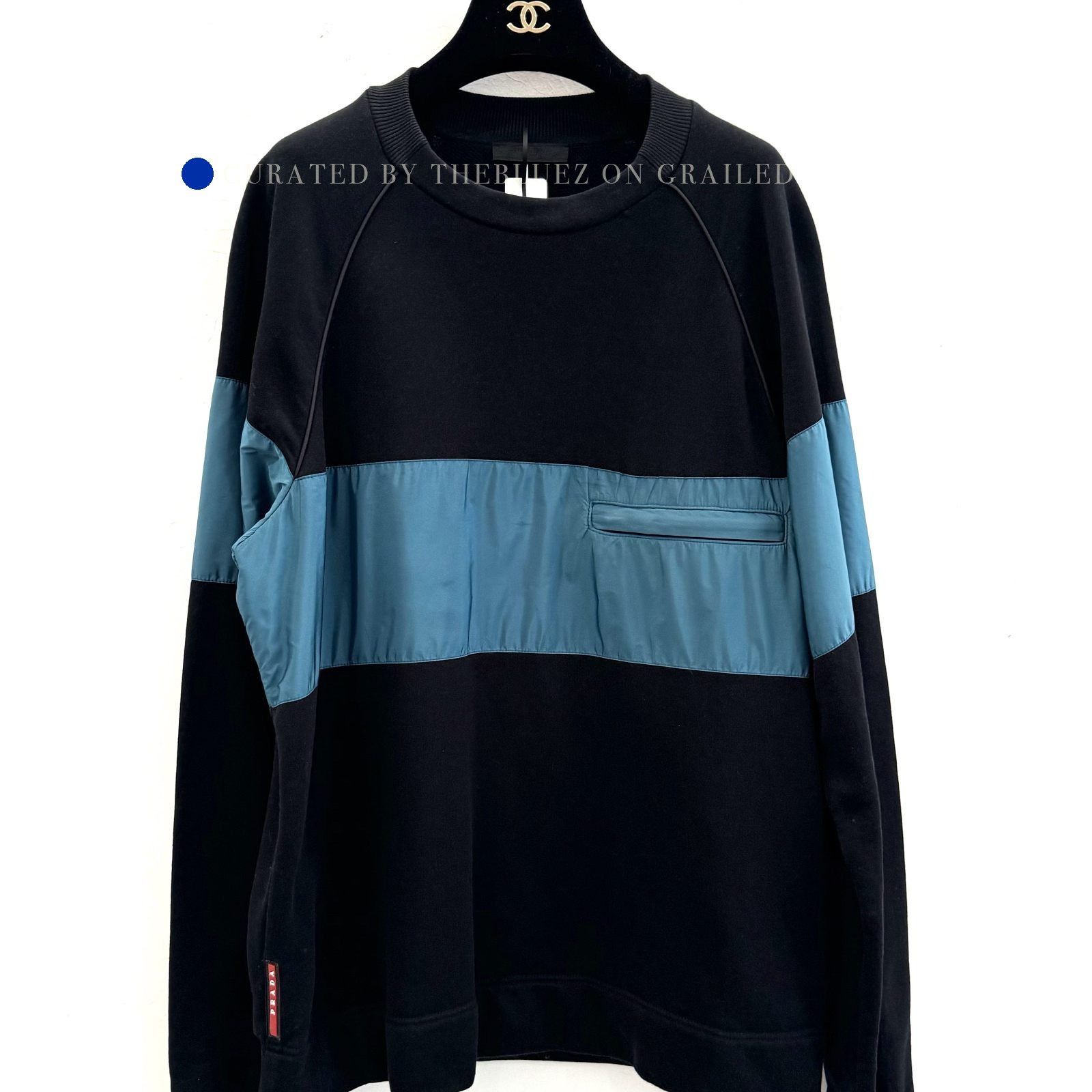 Prada Black Long Sleeve Sweatshirt with Blue Panel Size US L / EU 52-54 / 3 - 1 Preview
