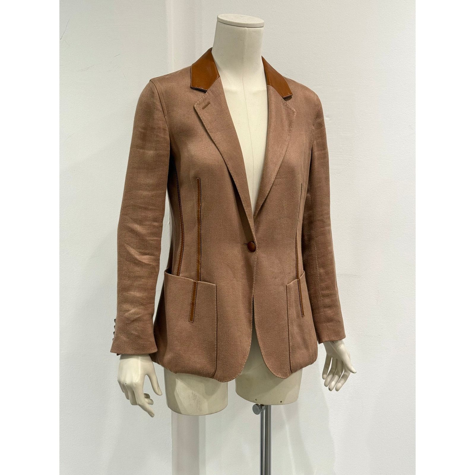 Hermes 1990s Hermès leather collar blazer Size M / US 6-8 / IT 42-44 - 2 Thumbnail