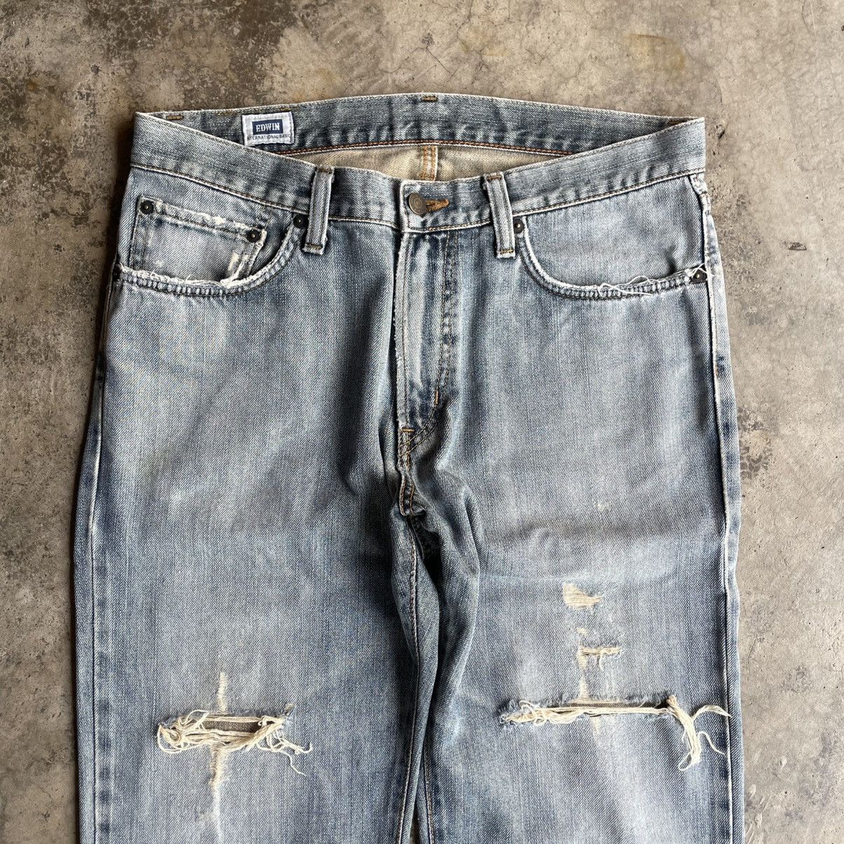 Edwin 🔥Vintage Edwin 404 Stoned Washed Ripped Distress Denim Jeans Size US 34 / EU 50 - 2 Thumbnail