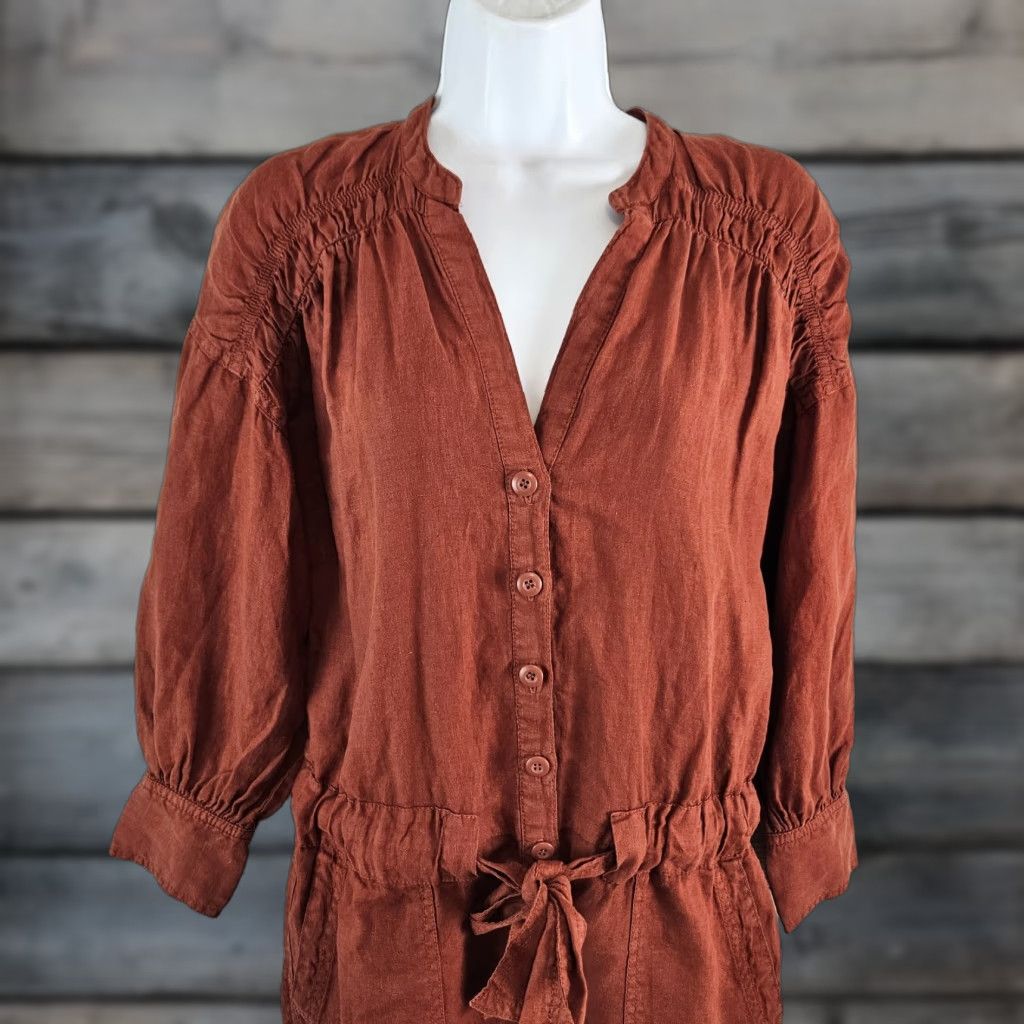 Joie Joie Womens Bosworth Romper XS Rust 3/4 Sleeve Button Up Linen Romper Women XS Rust 3/4 Sleeve Bosworth JOIE Women Romper Size 26" / US 2 / IT 38 - 1 Thumbnail