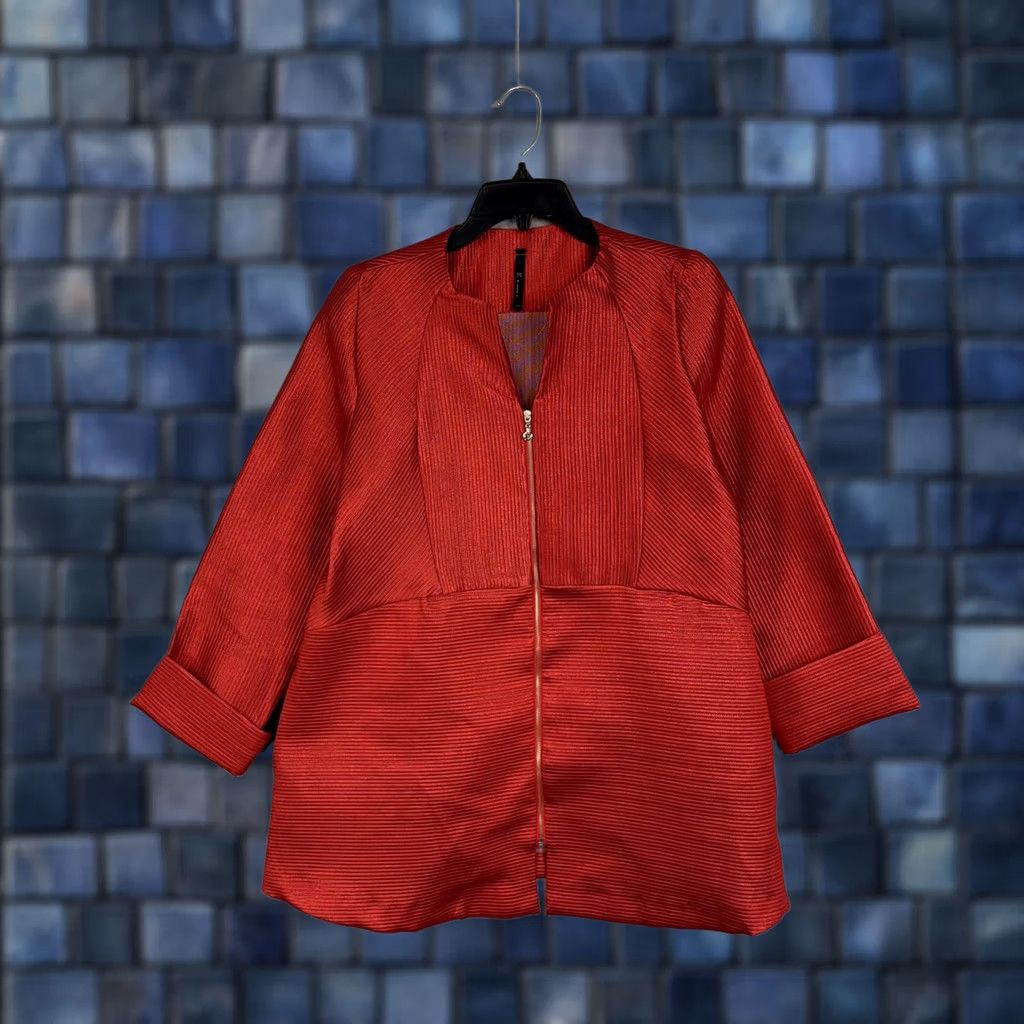 Vintage I.C. By Connie K Jacket Womens Medium Red Ribbed Polyester Striped Business Casual Size M / US 6-8 / IT 42-44 - 1 Thumbnail
