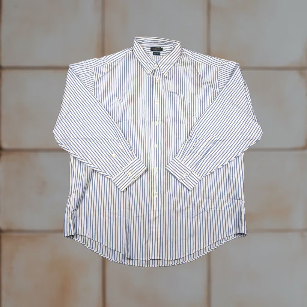 J.Crew Vtg J.Crew Oarsman Shirt Mens 17-34 Blue White Stripe Button-Down Long Sleeve Size US S / EU 44-46 / 1 - 1 Thumbnail