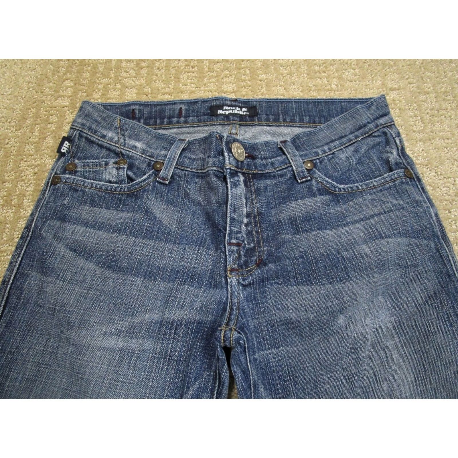 Vintage Rock & Republic Jeans Women 26P Blue Bootcut Low Rise Petite Denim 5-Pocket Logo Dark Wash Denim Jeans Womens Size 26" / US 2 / IT 38 - 2 Thumbnail