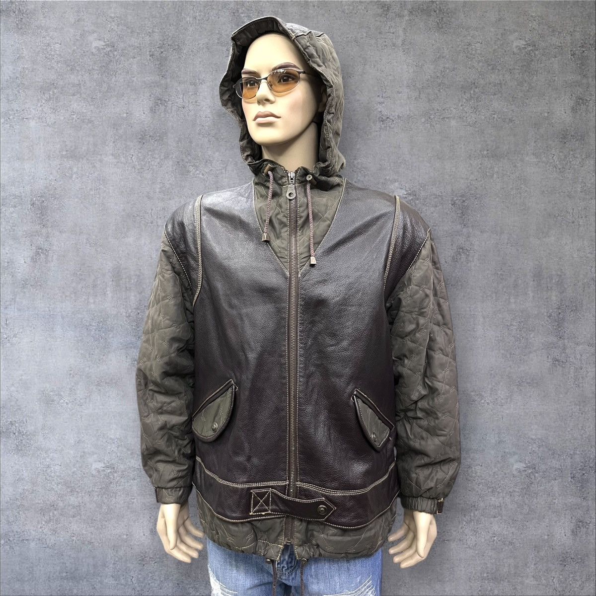 Vintage VIANUOVA Insane Rare Hybrid Leather Kangaroo Pocket Jacket Size US M / EU 48-50 / 2 - 3 Thumbnail
