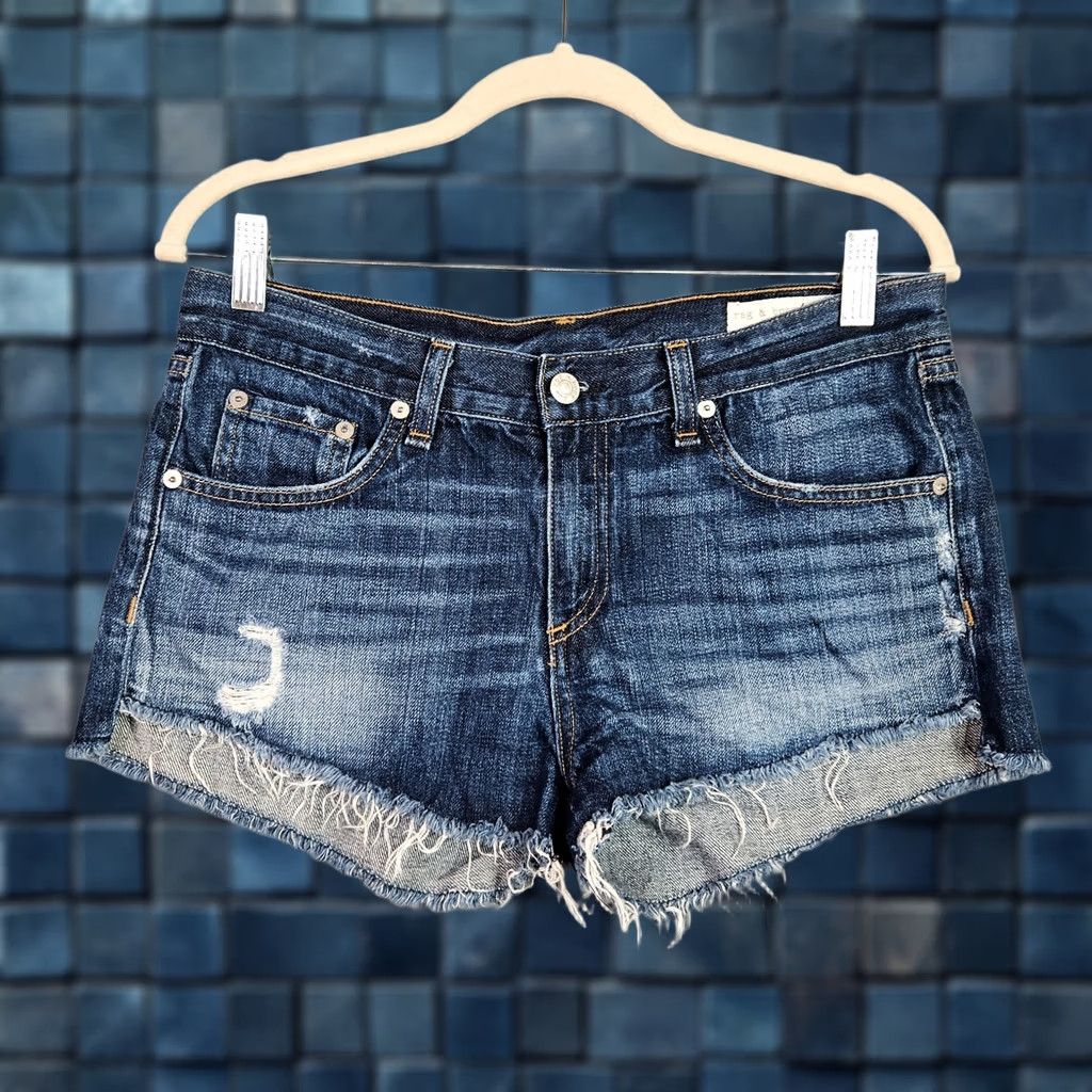 Rag & Bone rag & bone Womens Denim Cutoff Shorts 27 Distressed Raw Hem Denim Blue 5-Pocket Design Regular Rise Mid Length Shorts Womens 27 Blue Size 27" / US 4 / IT 40 - 1 Thumbnail