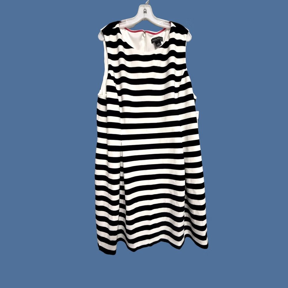 Vintage Jessica Howard Dress Womens 24W Black White Striped Scoop Neck Sleeveless Shift Dress Size 4XL / US 24-26 - 1 Thumbnail