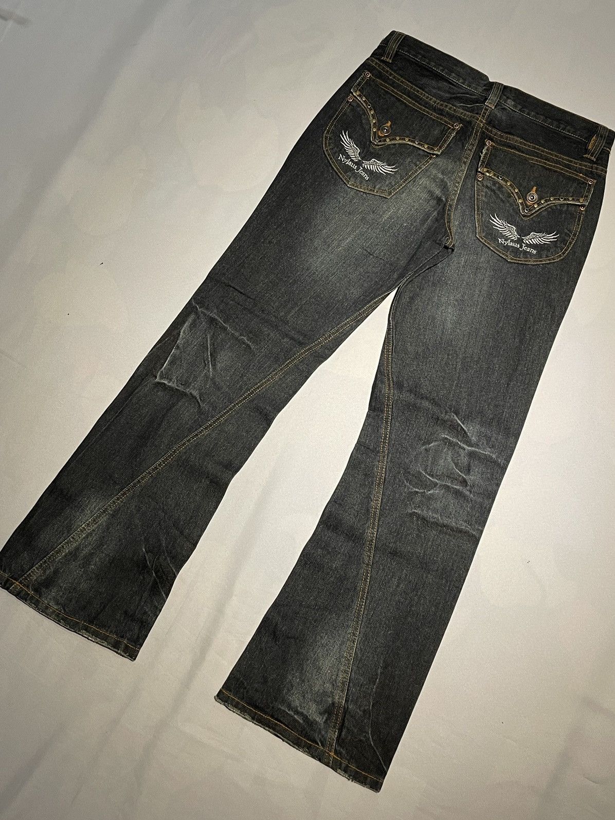 Japanese Brand × Vintage Vintage Nylaus Distressed Denim Lightning Flare Jeans Size US 30 / EU 46 - 3 Thumbnail