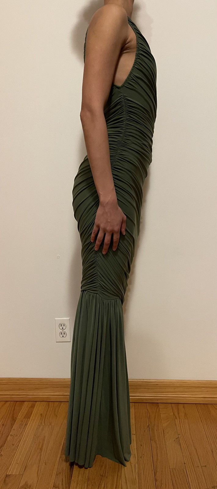 Norma Kamali Norma Kamali Diana One-Shoulder Gown - Olive Green (XXS/32) Size S / US 4 / IT 40 - 4 Thumbnail