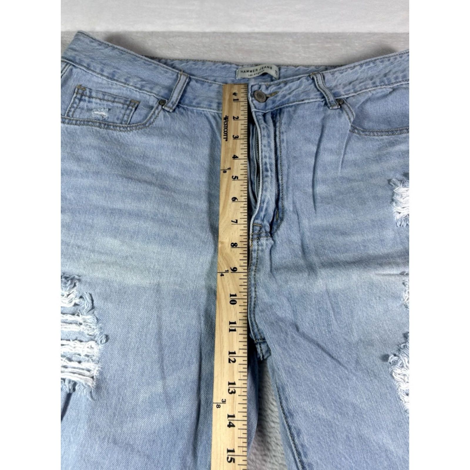 Denime Hammer Jeans Women's High-Rise 15 Light Wash Denim 27in Inseam 5-Pocket Blue Cotton Blend 80s Vintage Style Regular Fit Jeans Size 36" / US 14 / IT 50 - 3 Thumbnail