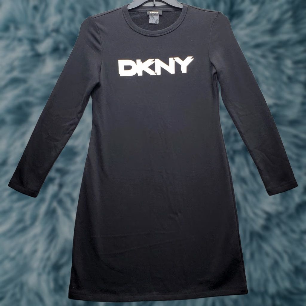 DKNY DKNY Women's T-Shirt Dress Small Black Graphic Logo Long Sleeve Crew Neck Pullover Midi Dress Size S / US 4 / IT 40 - 1 Thumbnail