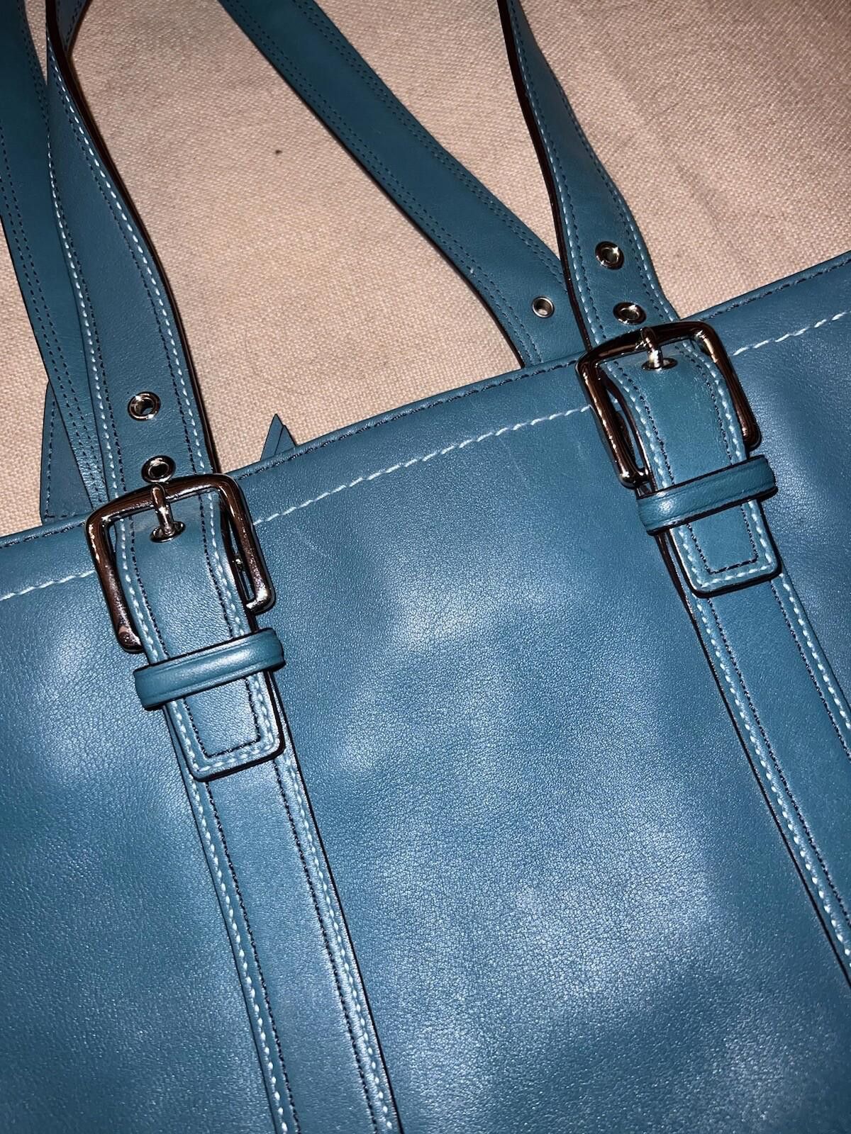 Coach SPRING Teal Peacock Blue Coach Bag Tote Purse Carry All Zip Size ONE SIZE - 8 Thumbnail