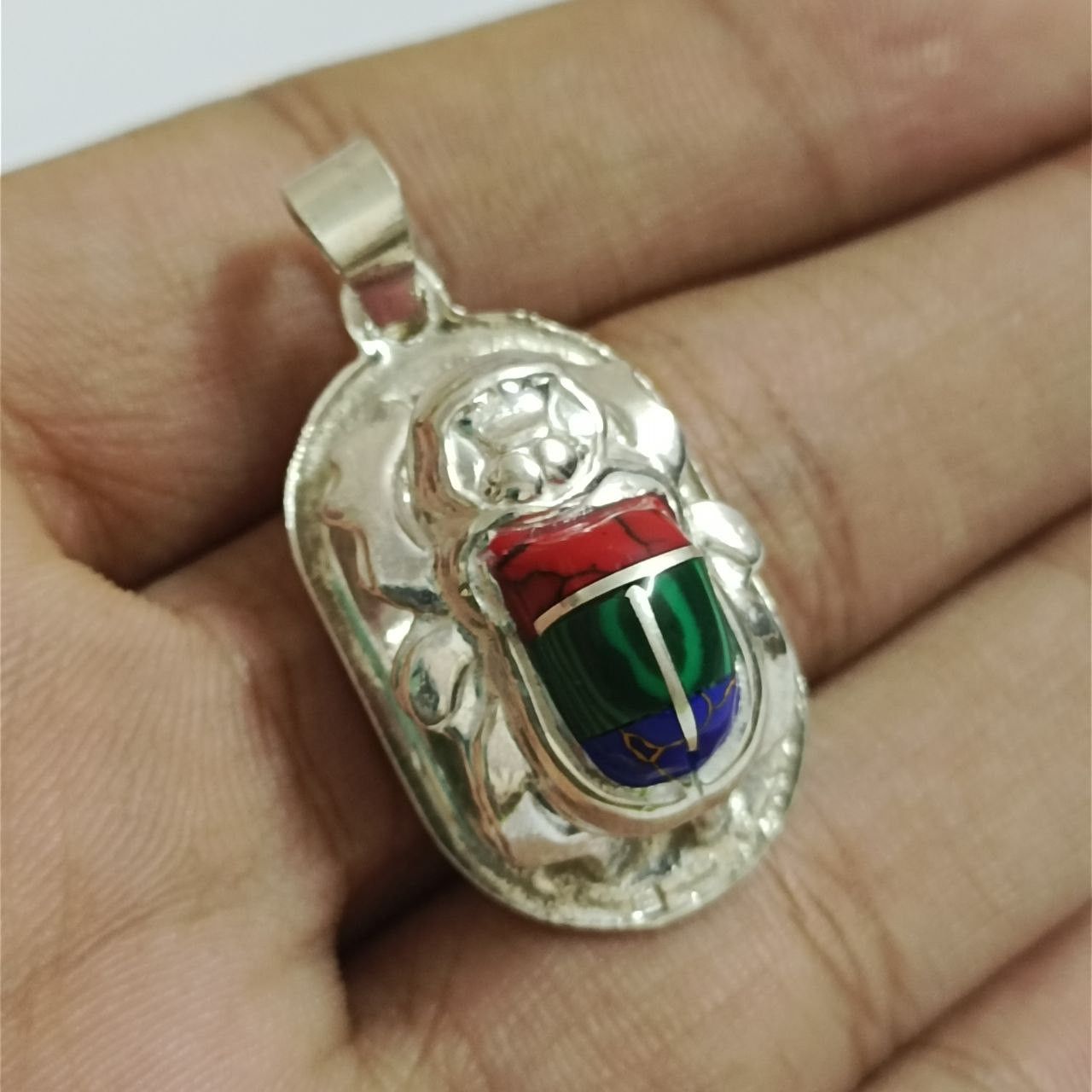 Sterling Silver 925 Sterling Silver scarab Pendant, Handmade Egypt Size ONE SIZE - 1 Thumbnail